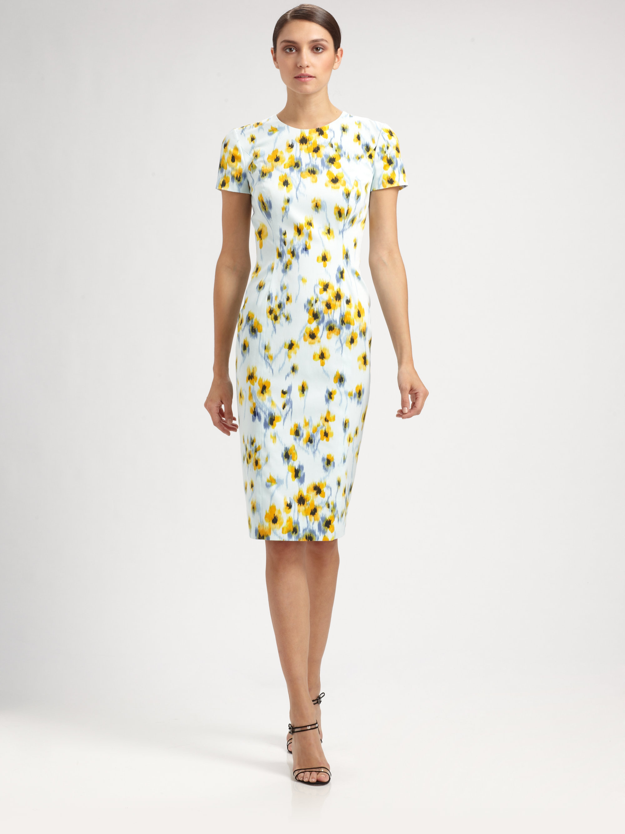 Lyst Carolina Herrera Floral Dress in Blue