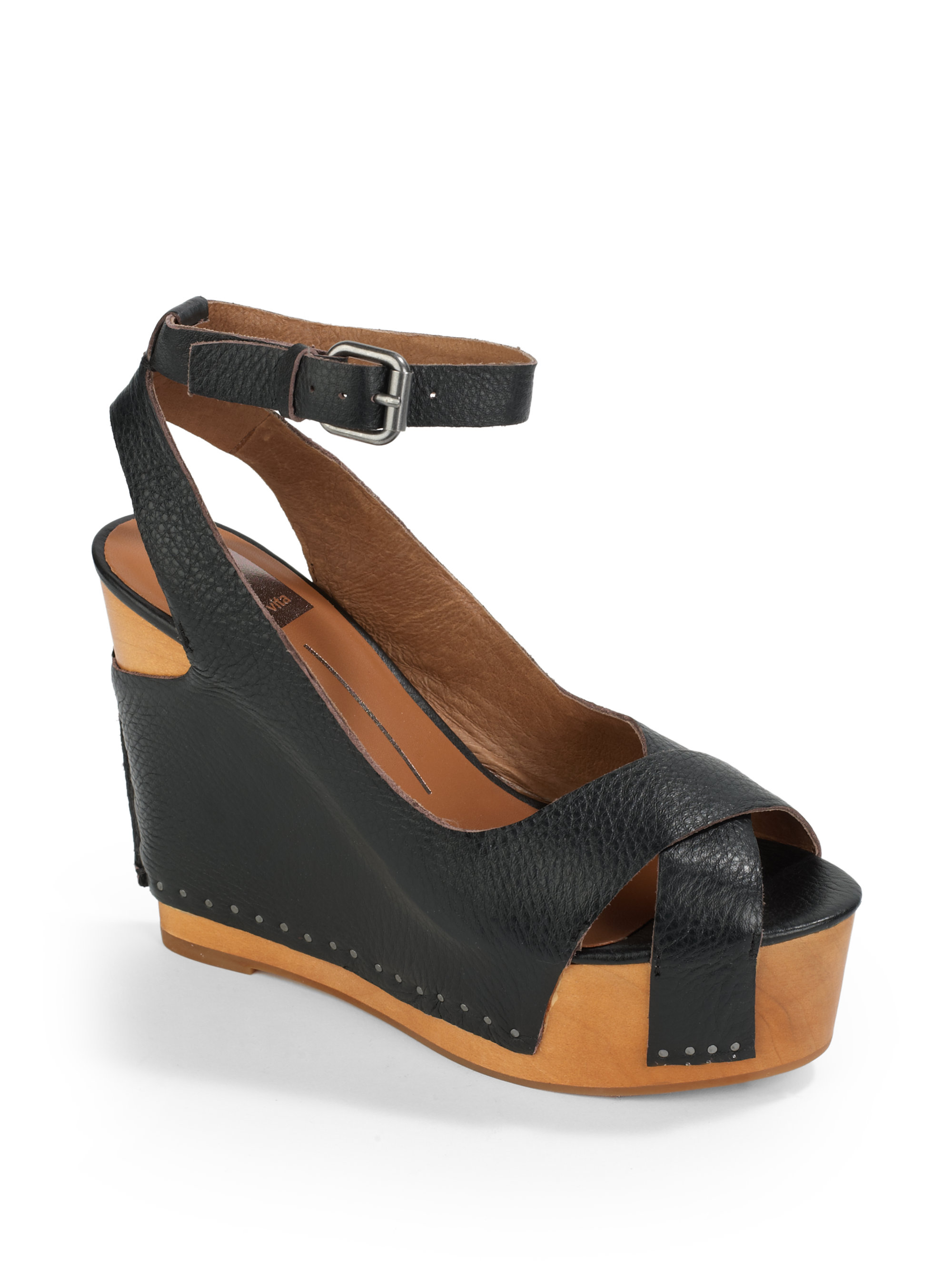 Dolce Vita Jaelyn Wooden Wedge Sandals in Black | Lyst