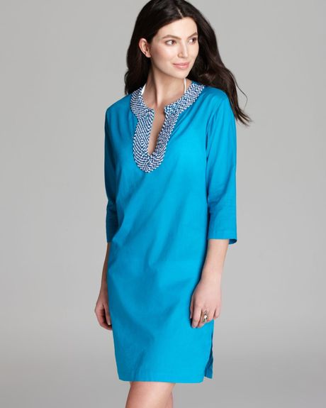 Echo Solid Beaded Swim Coverup Tunic in Blue (turquoise) | Lyst