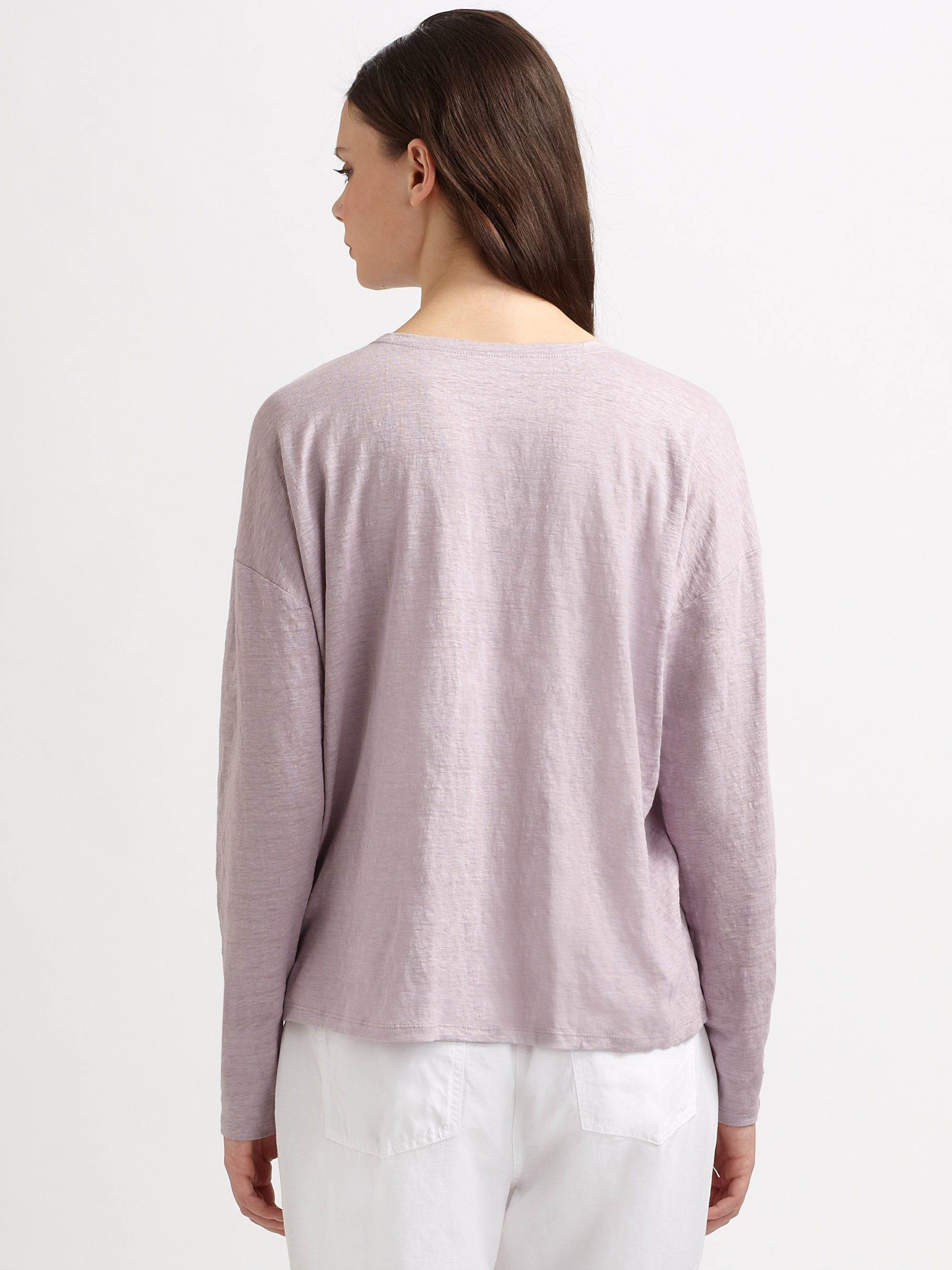 Eileen fisher Slub Longsleeved Linen Tee in Purple | Lyst