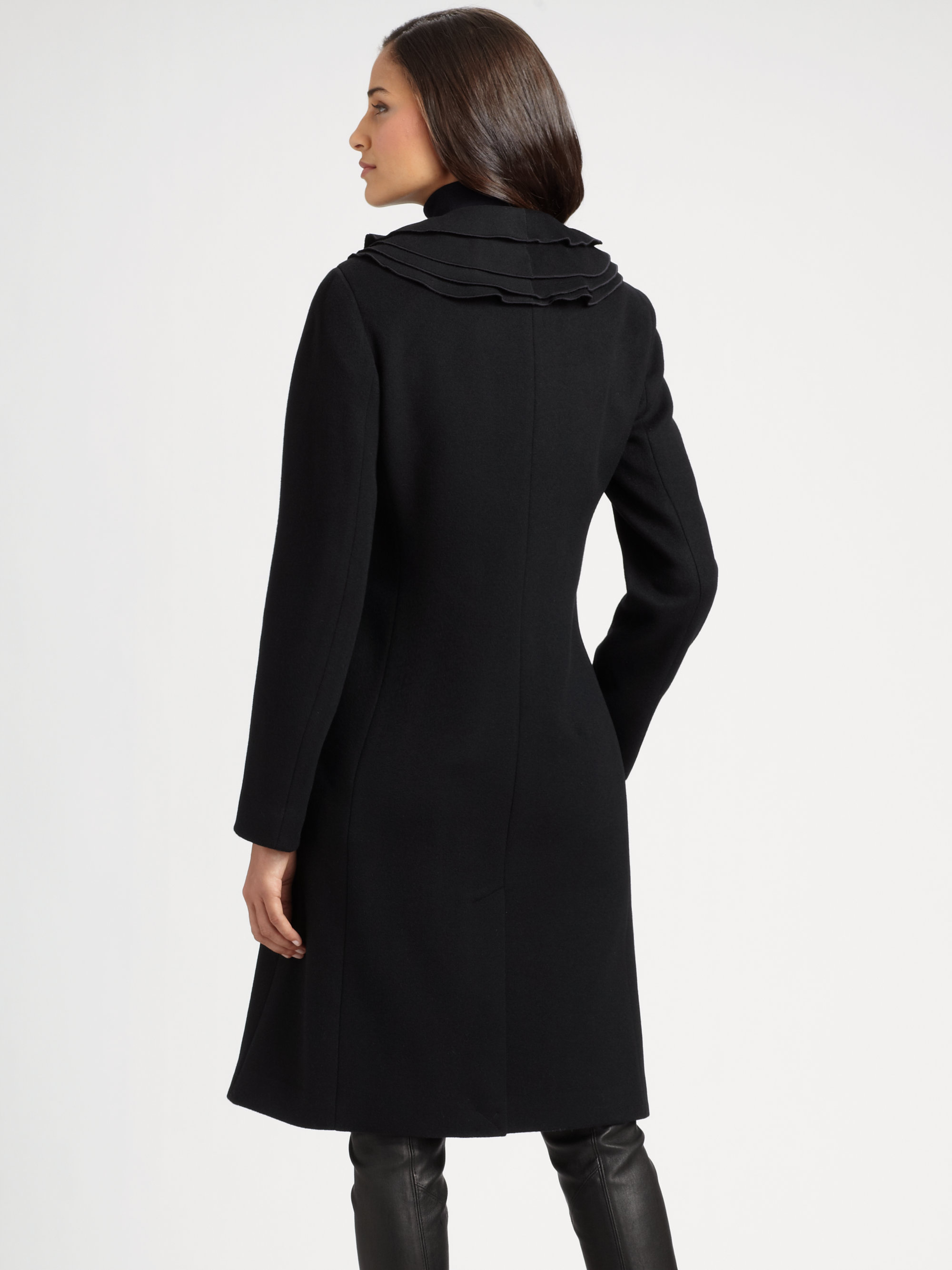 Lyst - Elie Tahari Ruffled Wool Coat in Black