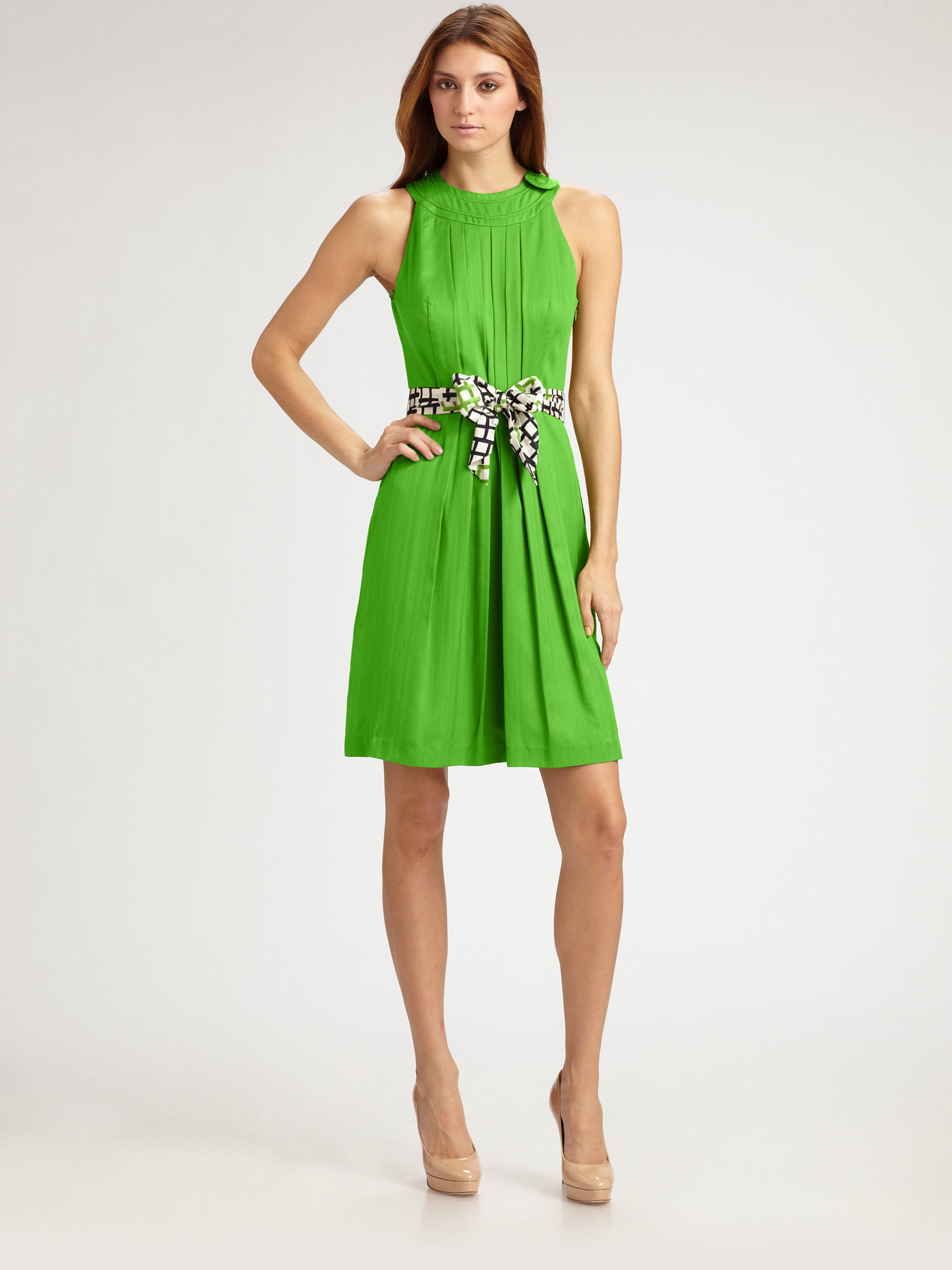 Milly Hilarie Pleated Dress in Green | Lyst