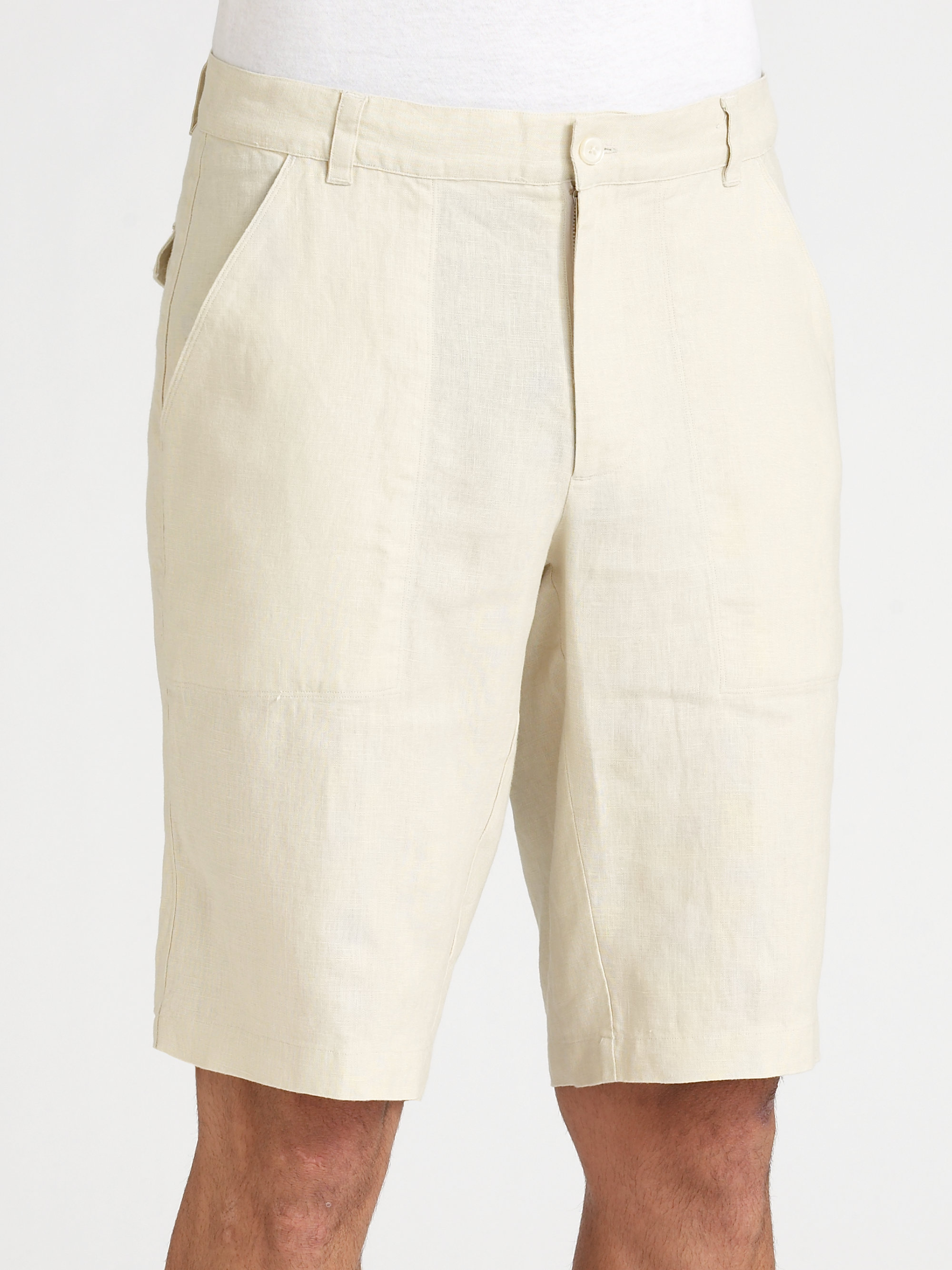 Saks Fifth Avenue Linen Shorts in Khaki (Natural) for Men - Lyst