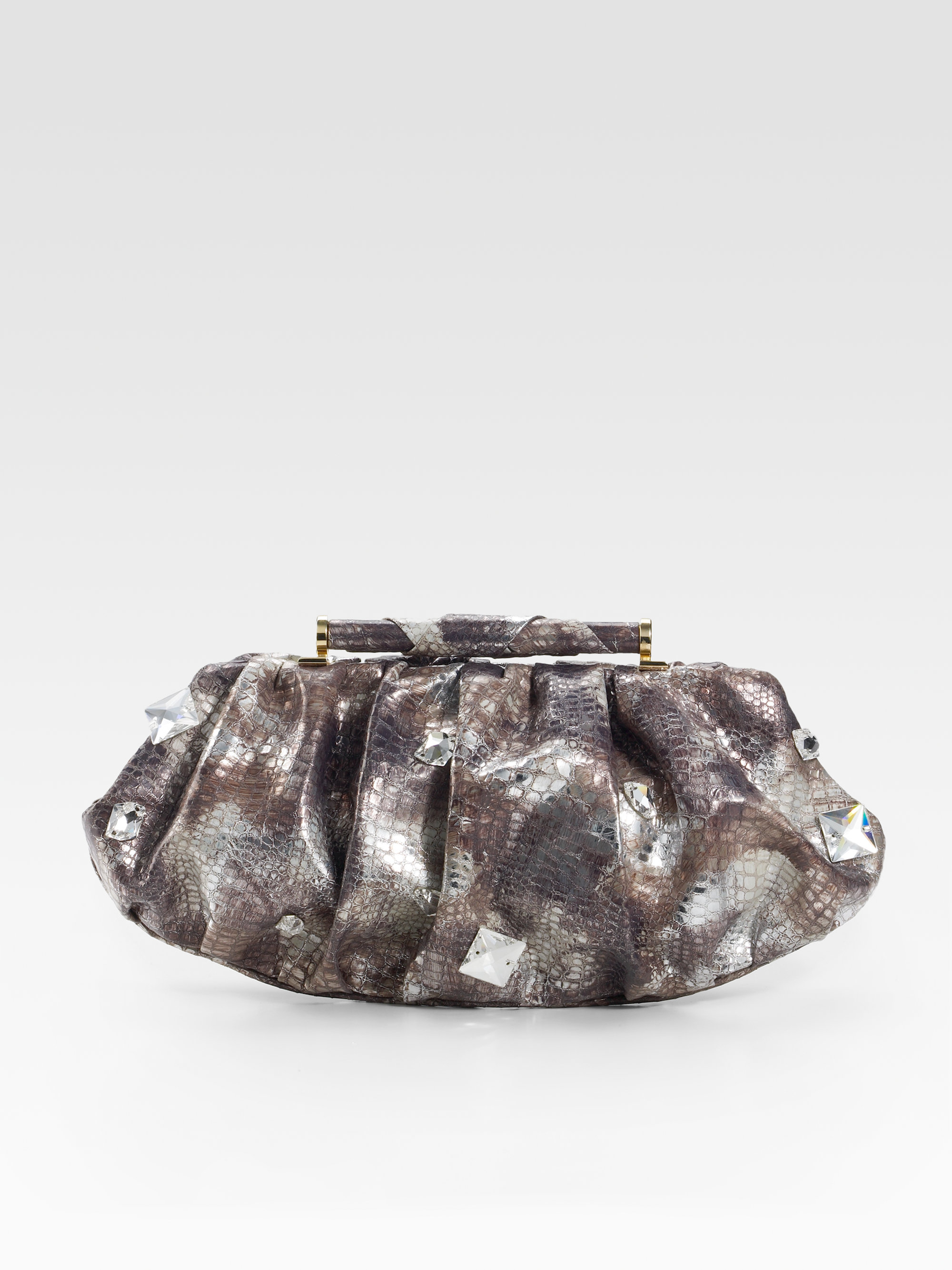 Stuart Weitzman Ursula Snake skin Baguette Clutch silver in Silver | Lyst