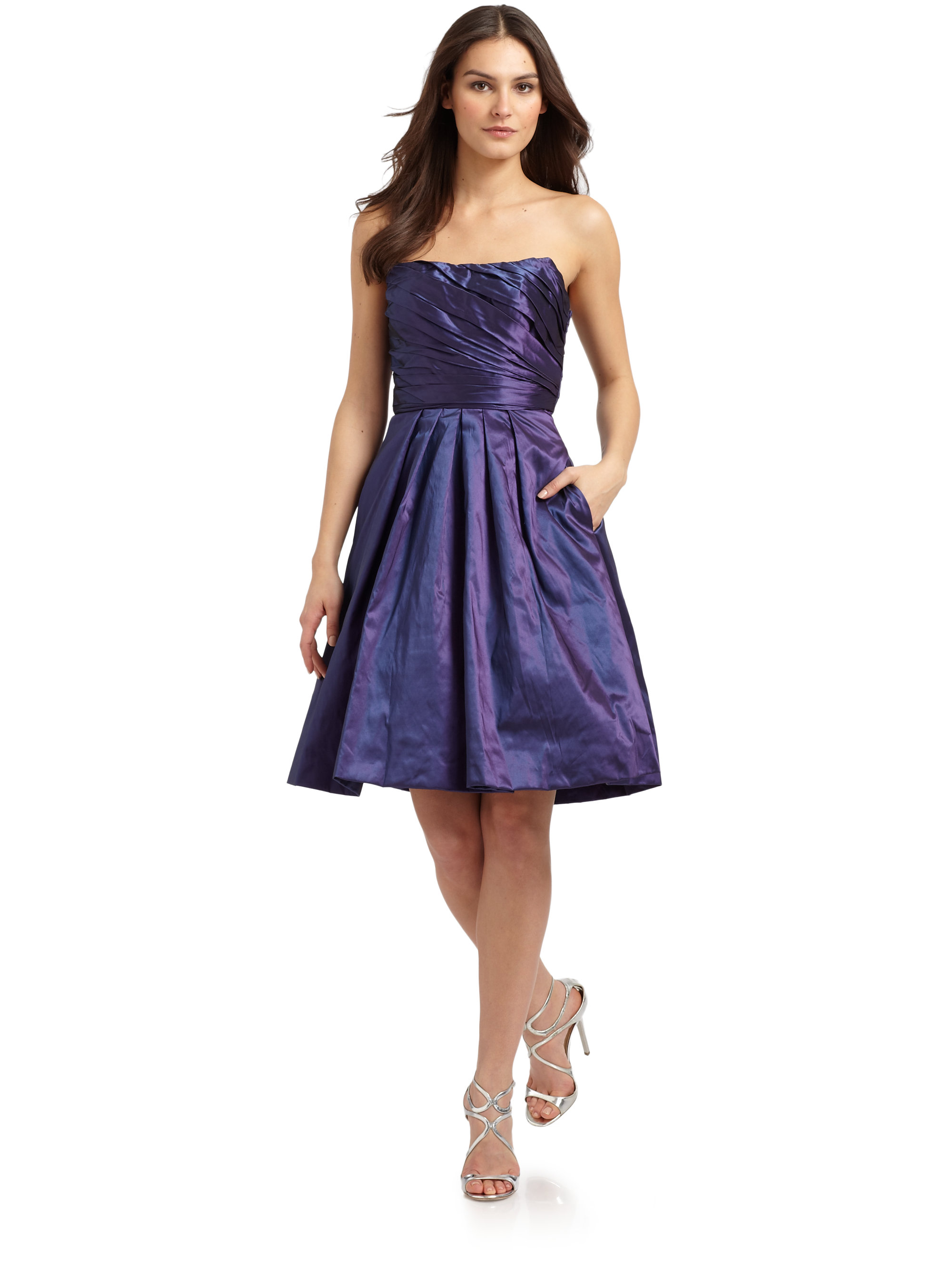 Theia Blueberry Taffeta Strapless Dress in Blue | Lyst