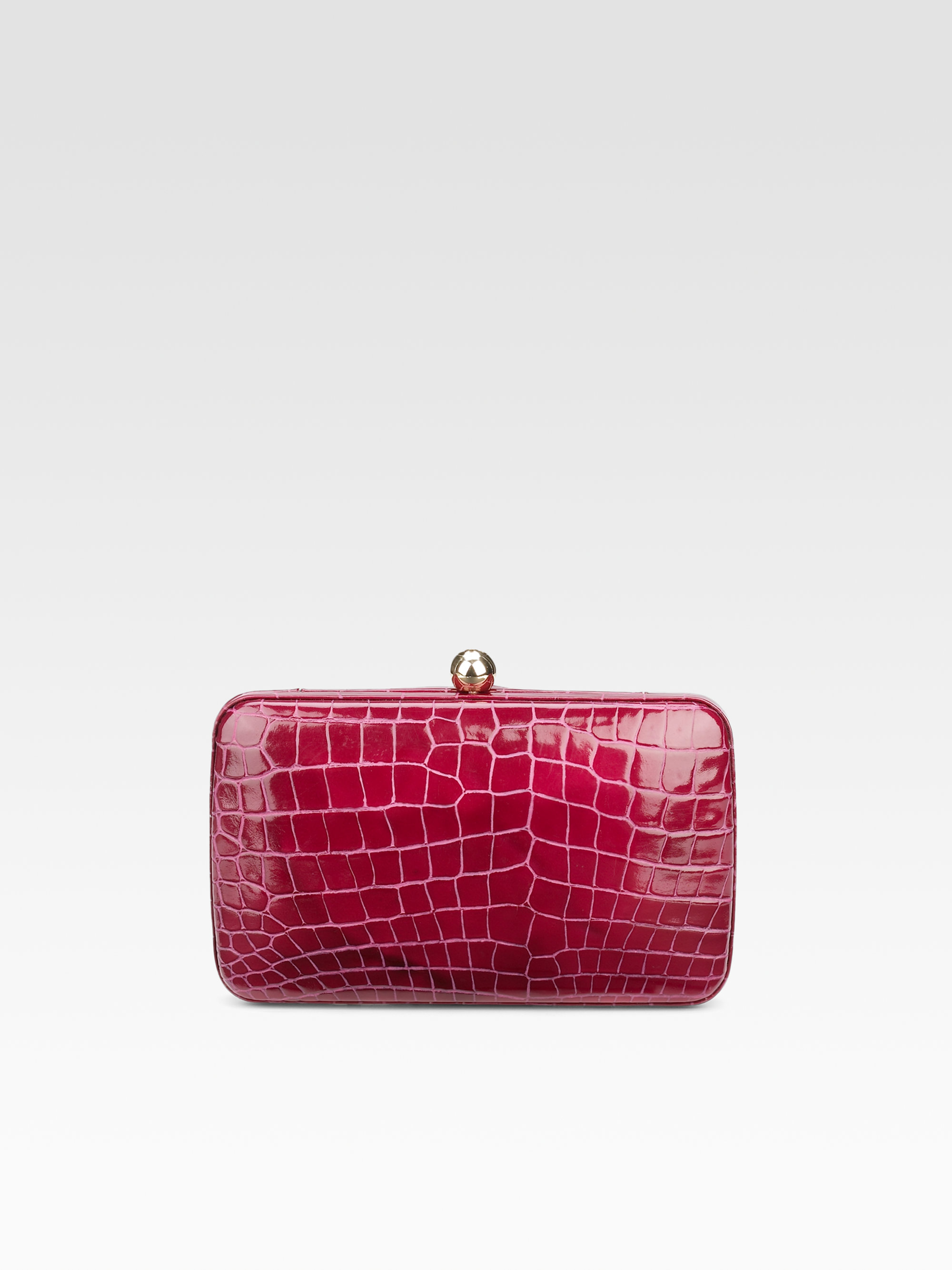 Tory Burch Embossed Croc Patent Leather Clutch in Pink (dark berry) | Lyst