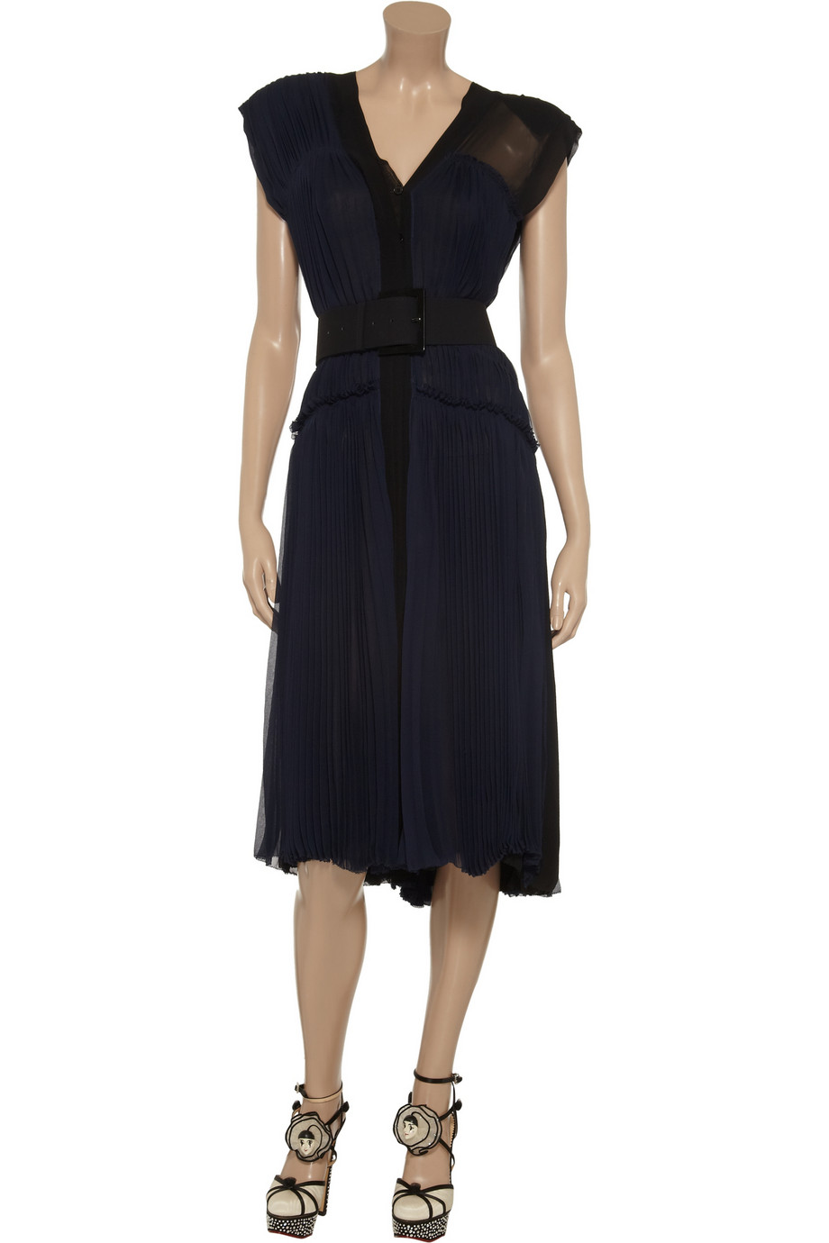 Donna Karan Pleated Silk Chiffon Dress In Black Lyst 5315