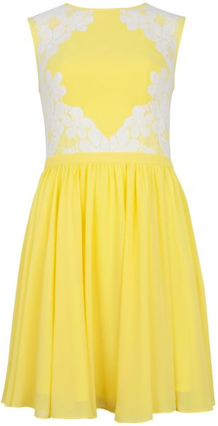 Ted Baker Vember Lace Colour Block Dress in Yellow | Lyst