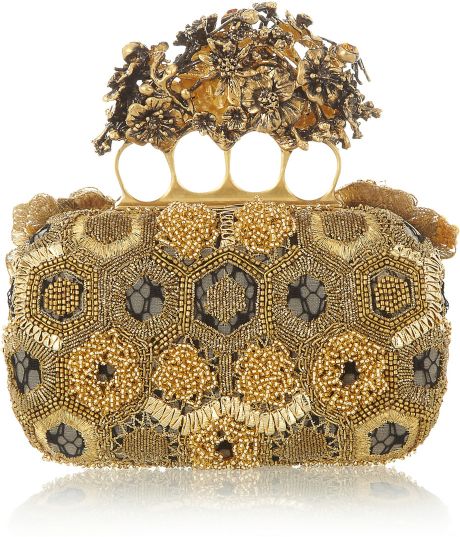 Alexander Mcqueen Knuckle Embroidered Satin and Tulle Box Clutch in ...