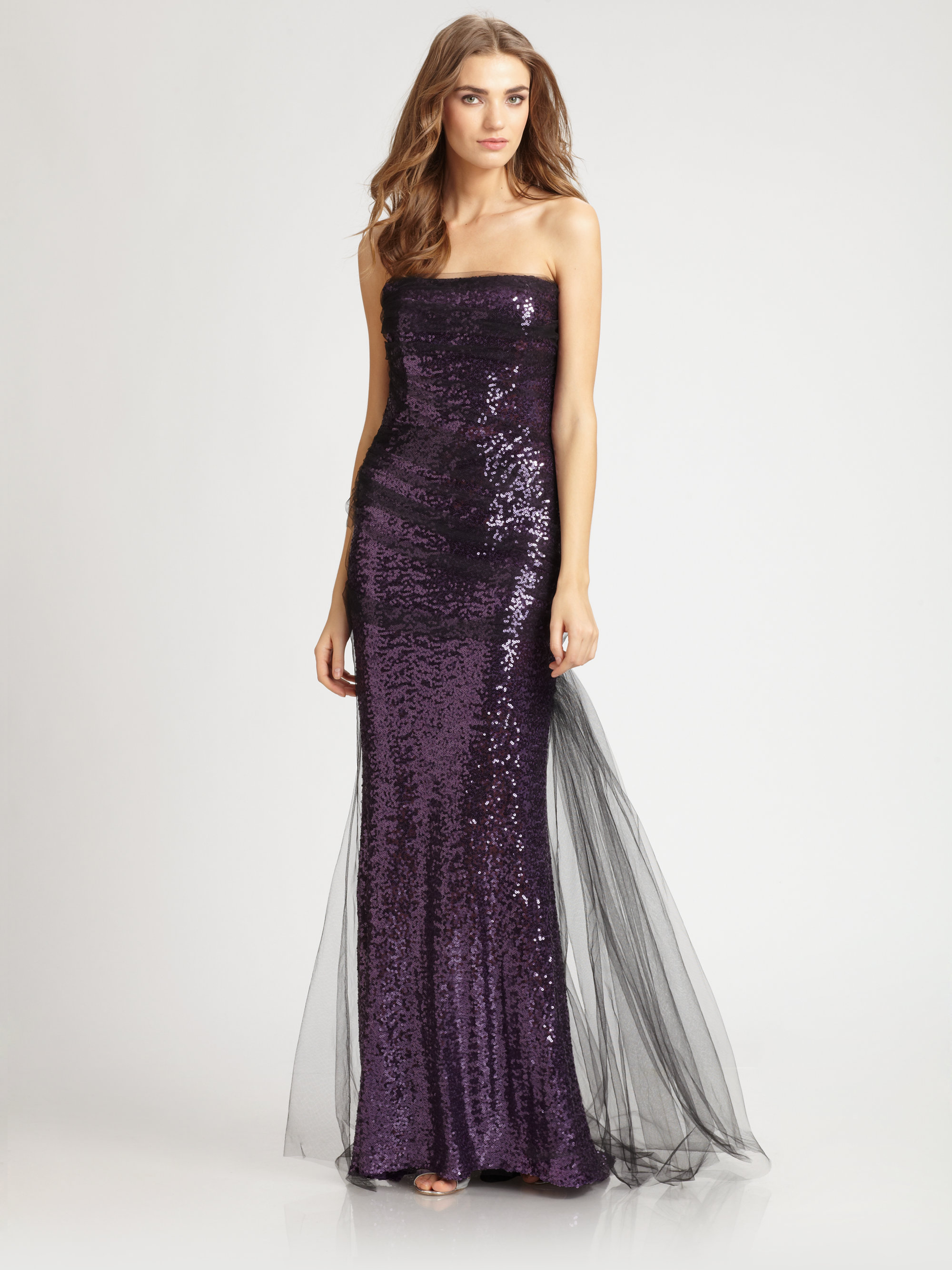 amsale sequined tulle gown
