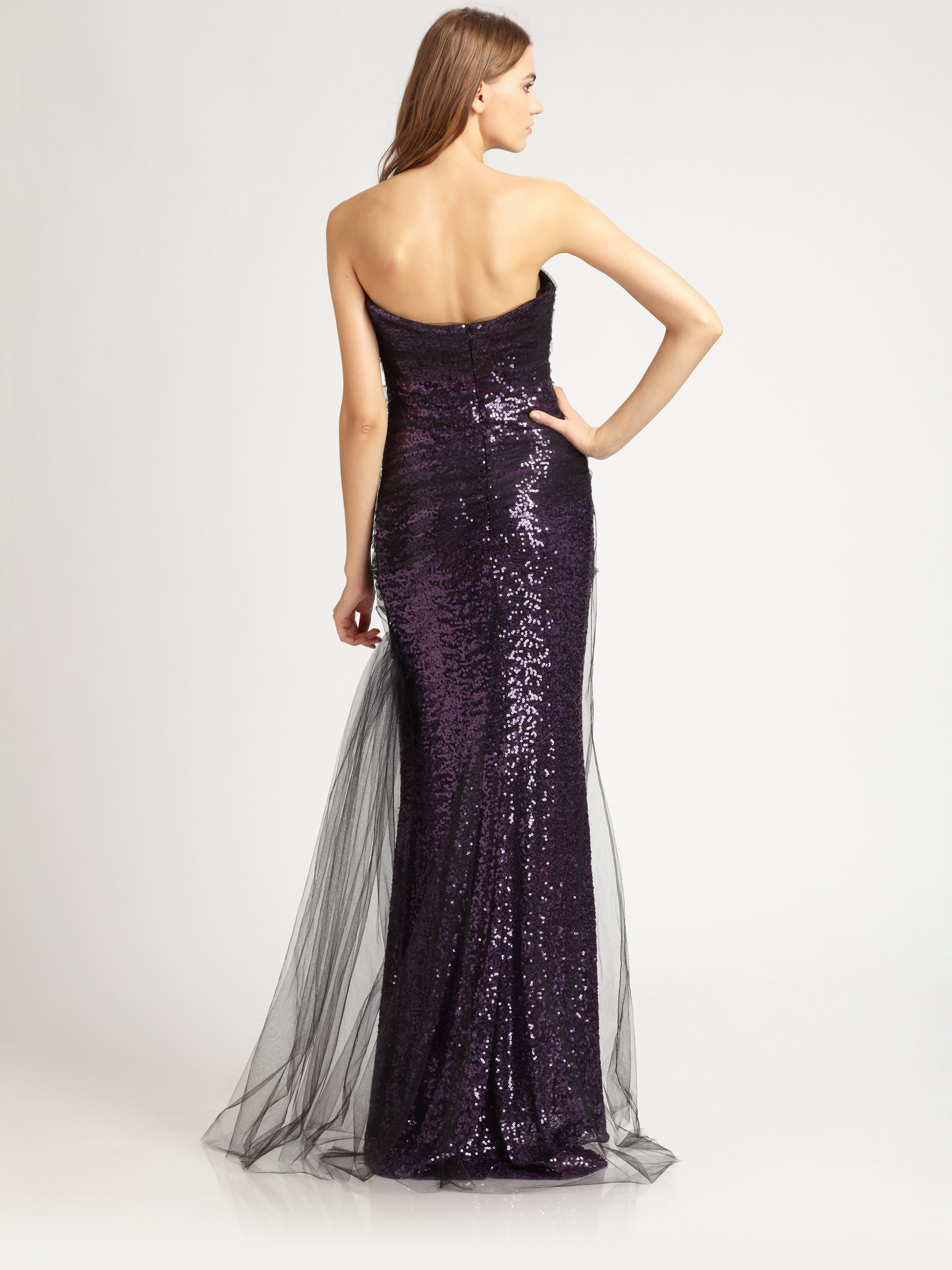 Lyst - Badgley Mischka Sequined Tulle Gown in Purple