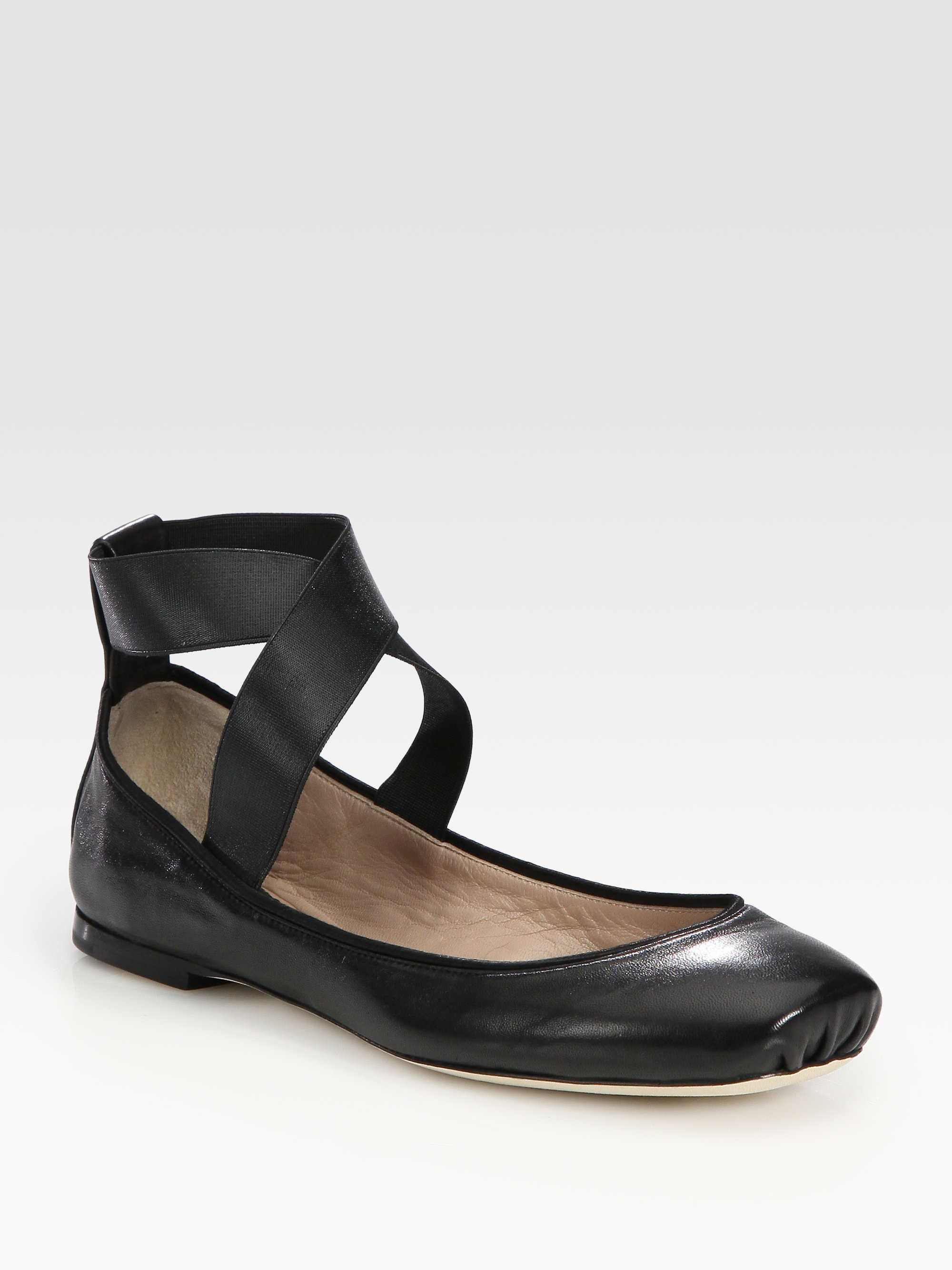 Lyst Chloé Strappy Leather Square Toe Ballet Flats In Black