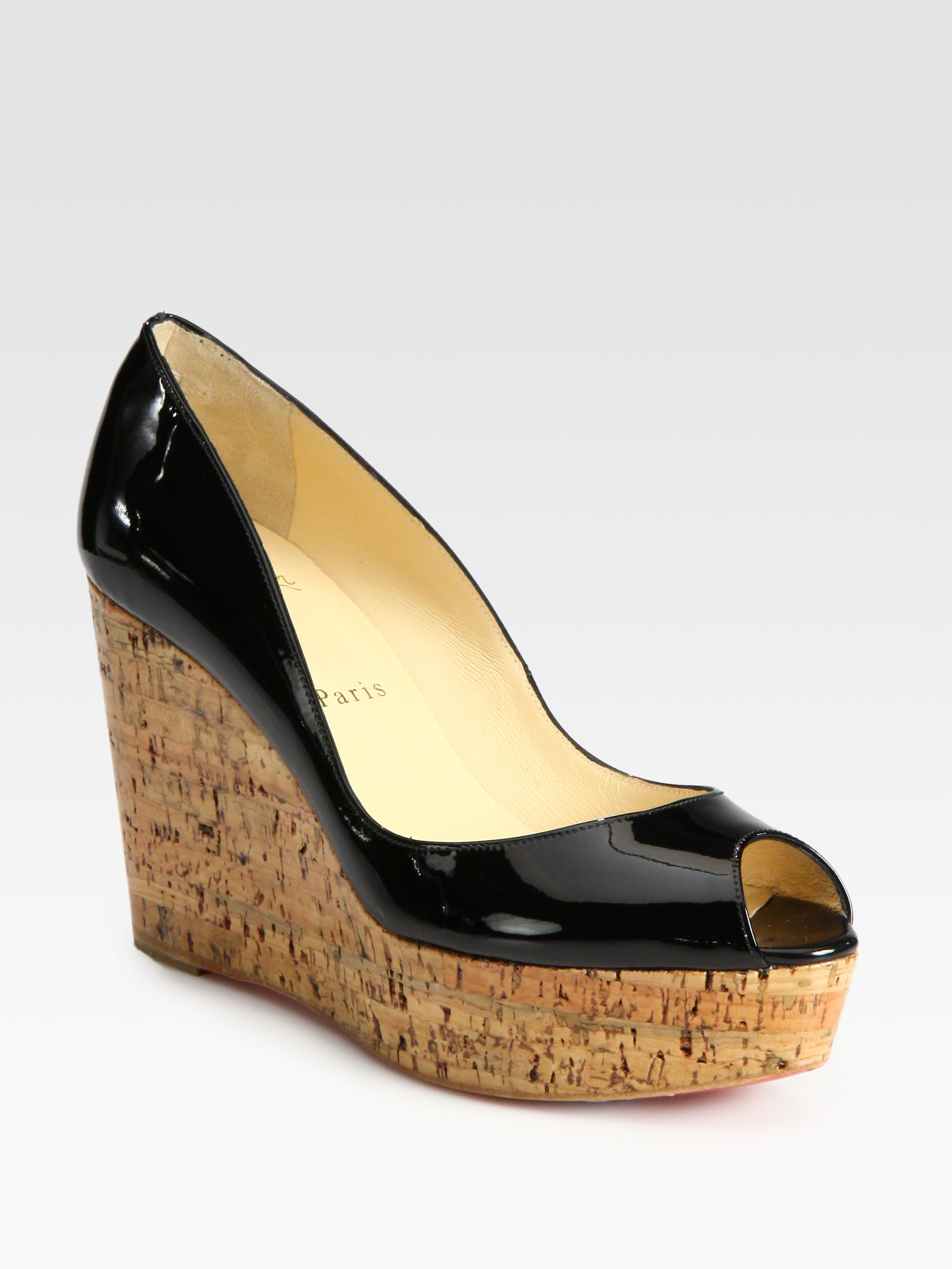 la boutine shoes - christian louboutin slingback wedges Black patent leather covered ...
