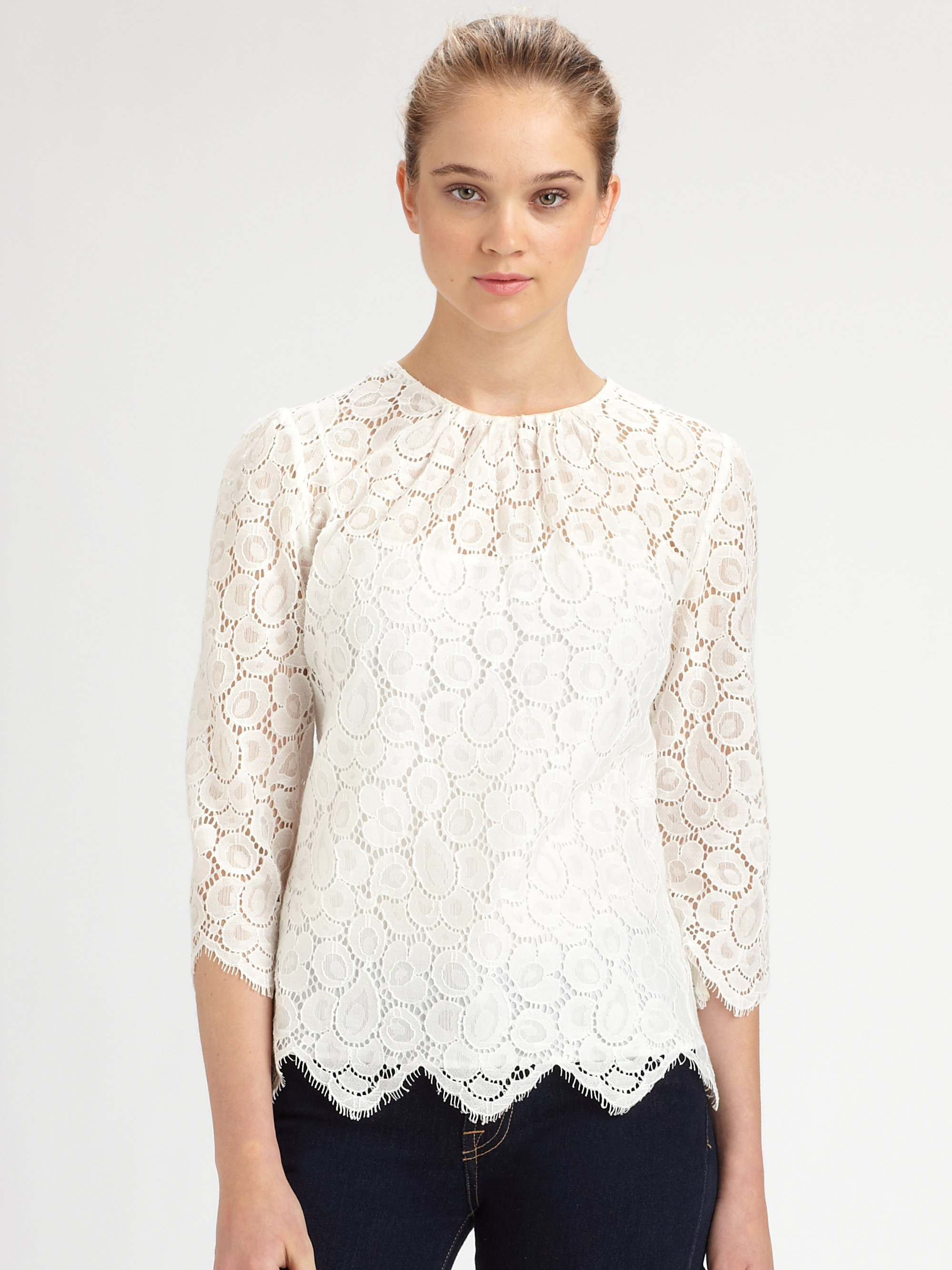 Milly Ivy Lace Blouse in White (ecru white) | Lyst