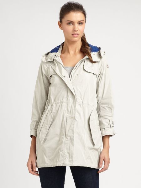 Moncler Cinchedwaist Raincoat in White (stone) | Lyst