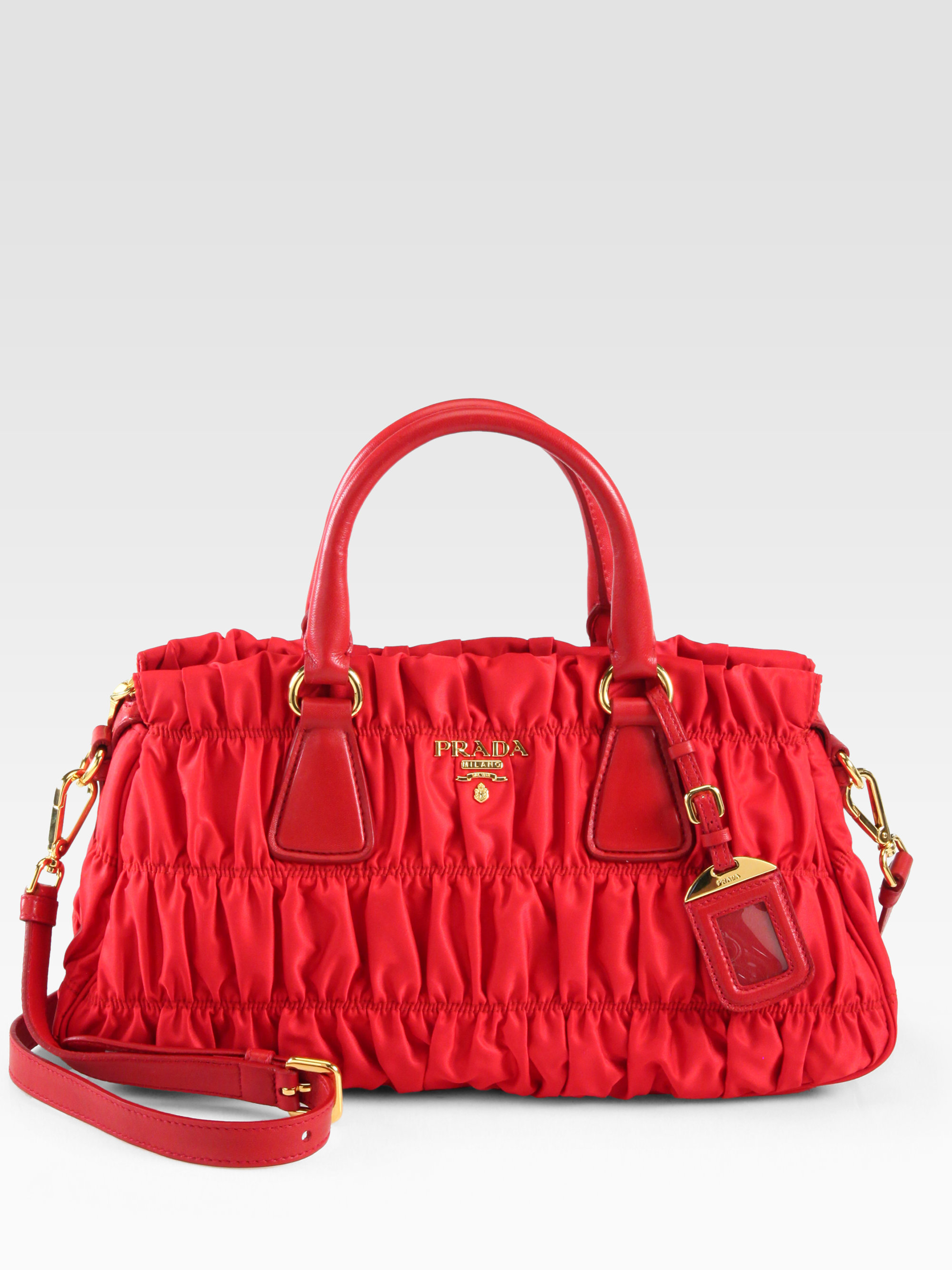 Prada Tessuto Gaufre Satchel in Red (rosso-red) | Lyst