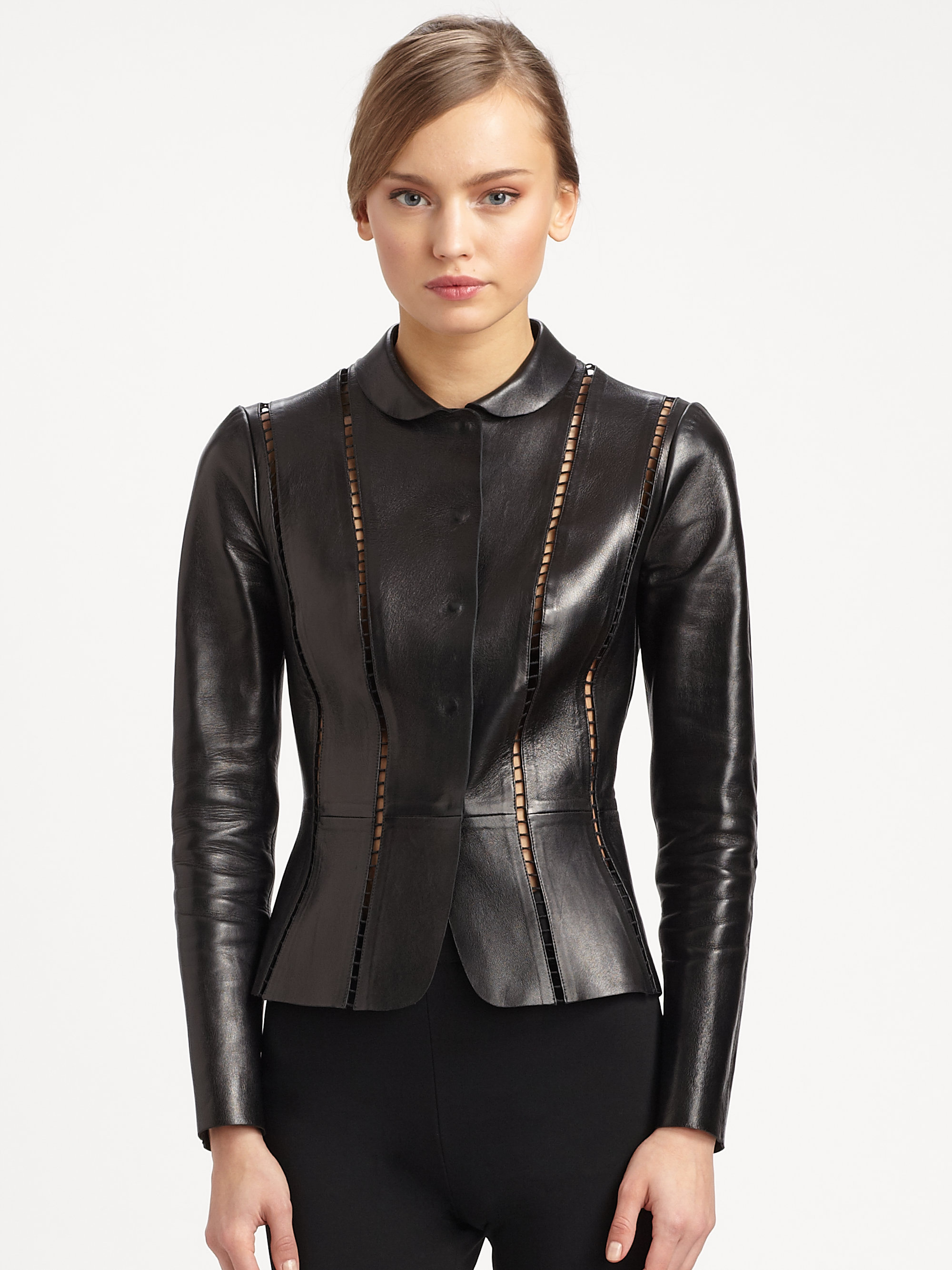 Valentino Ajour Leather Jacket in Black | Lyst