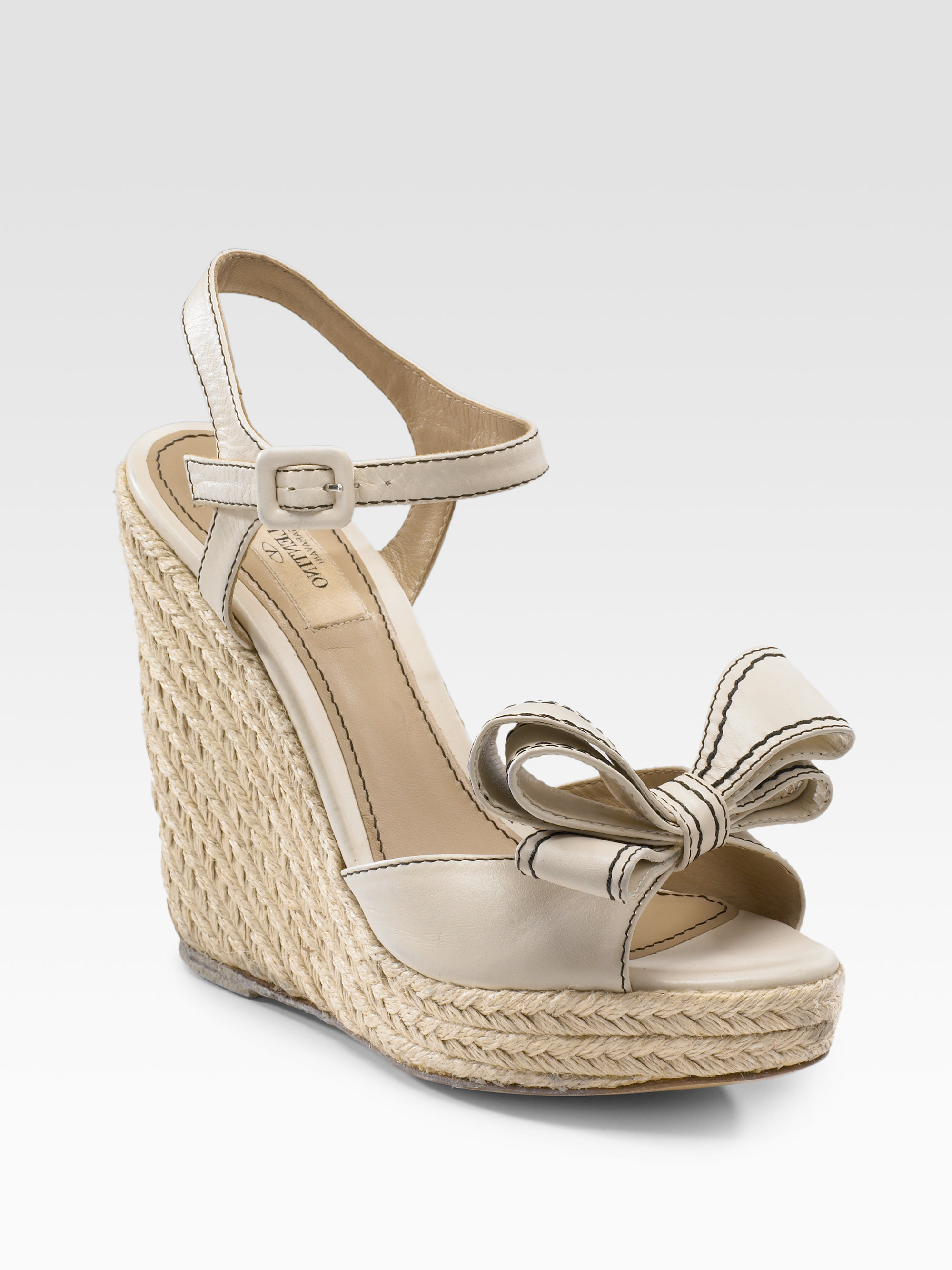 Valentino Couture Bow Espadrille Wedges in Natural | Lyst