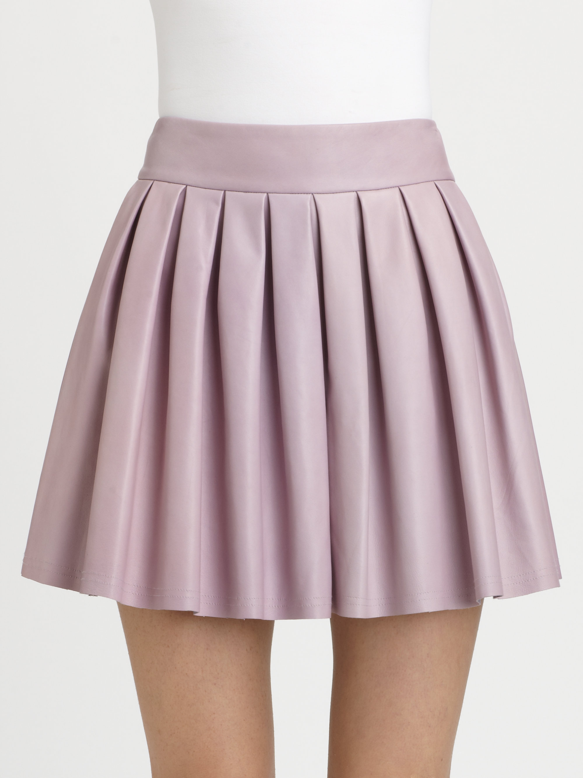 Lyst - Alice + Olivia Box Pleat Leather Skirt in Purple