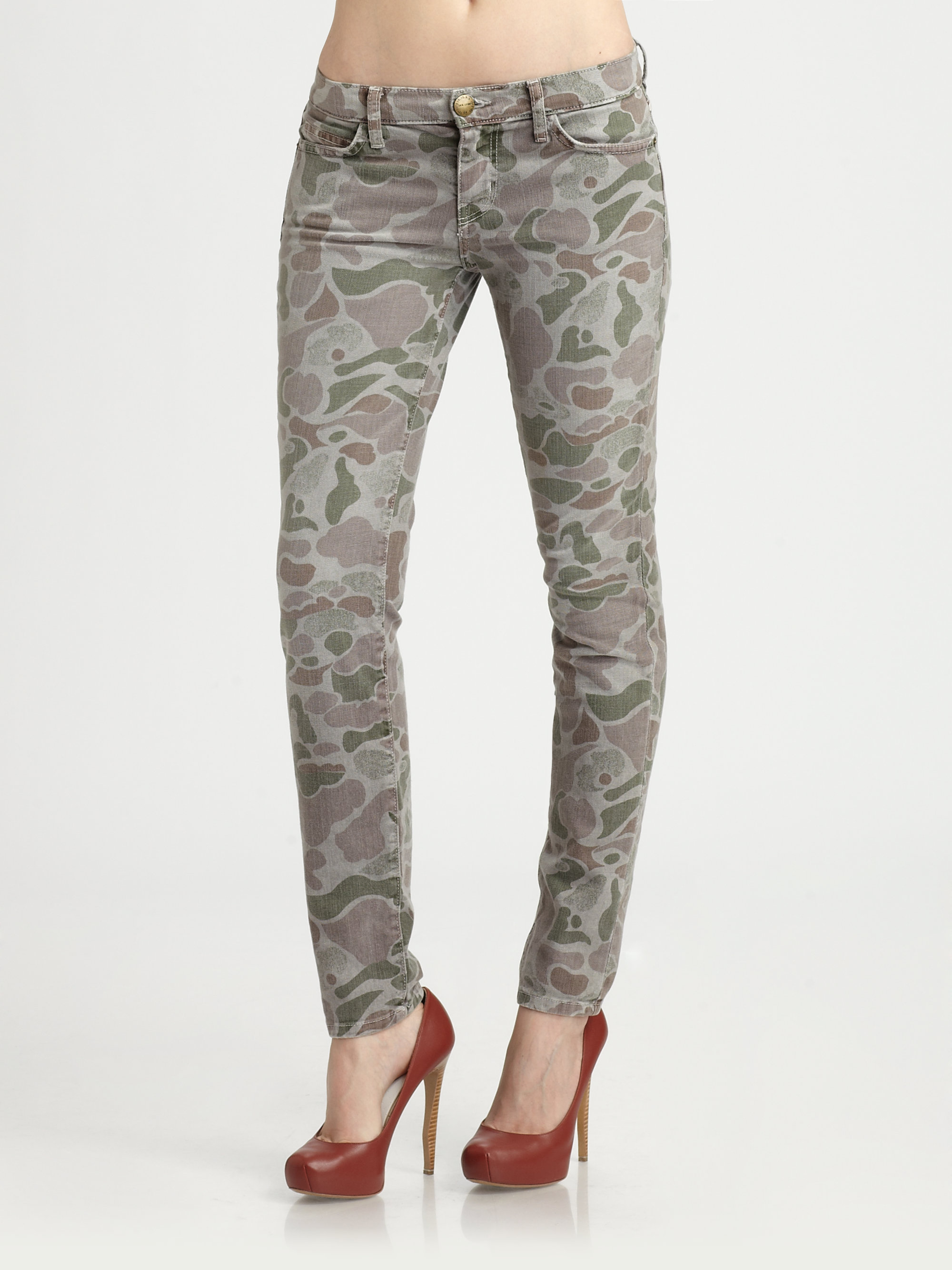 Current/elliott Camouflage Skinny Jeans in Gray | Lyst