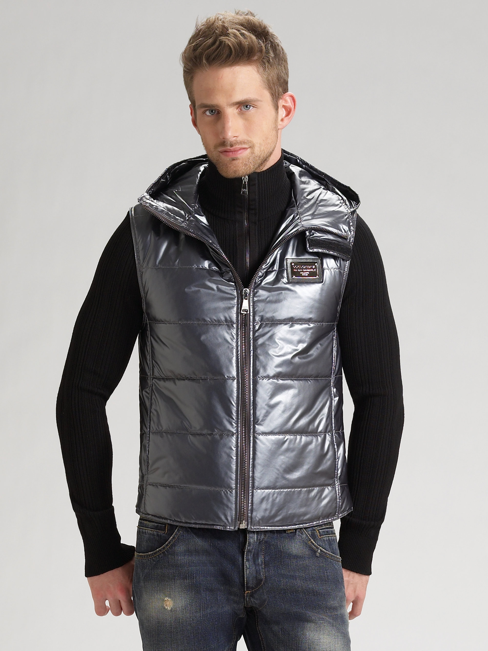 Lyst - Dolce & Gabbana Quilted Hooded Vest in Metallic for Men