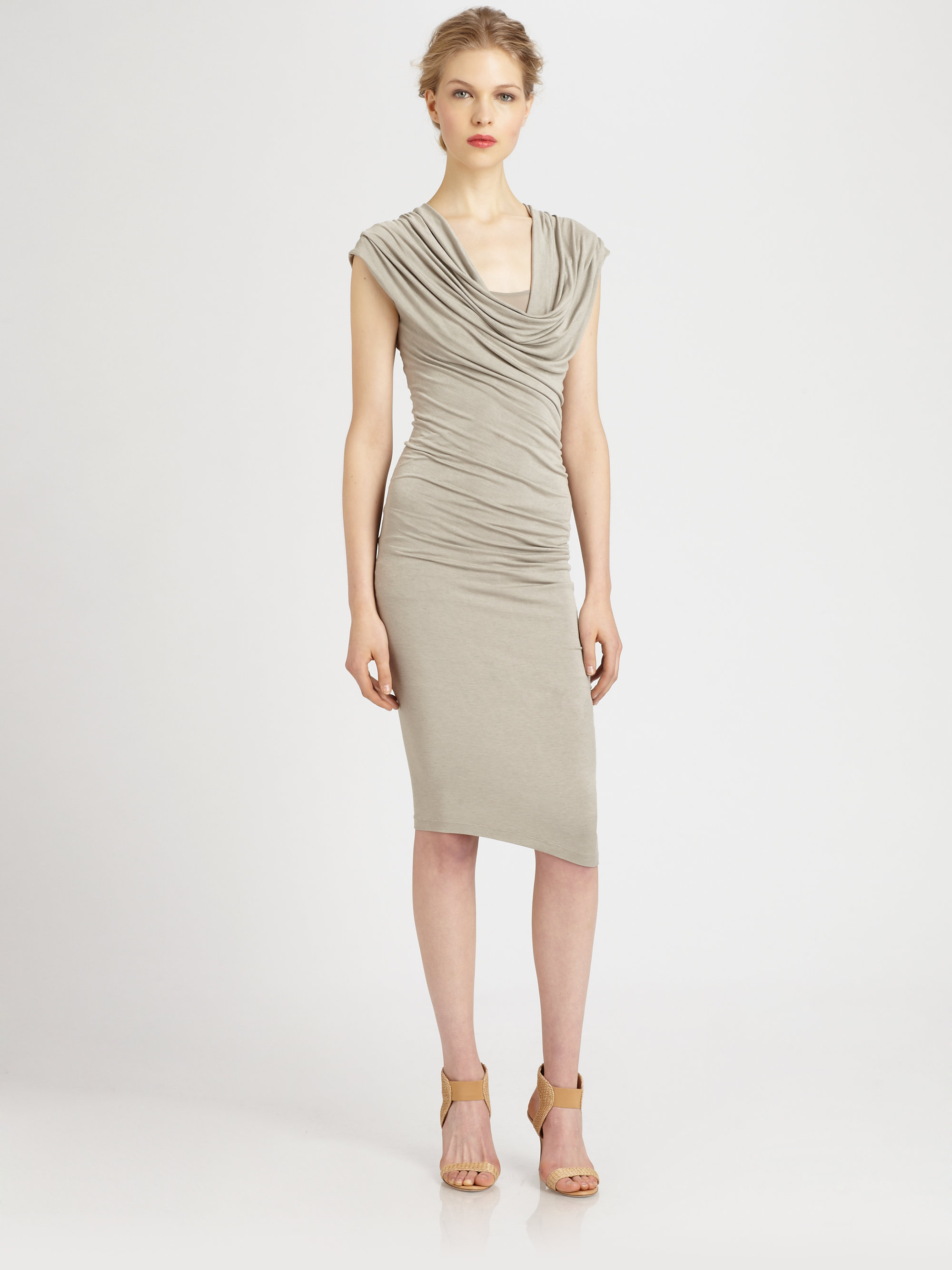 Lyst Donna Karan Cowl Neck Dress In Gray Gallery