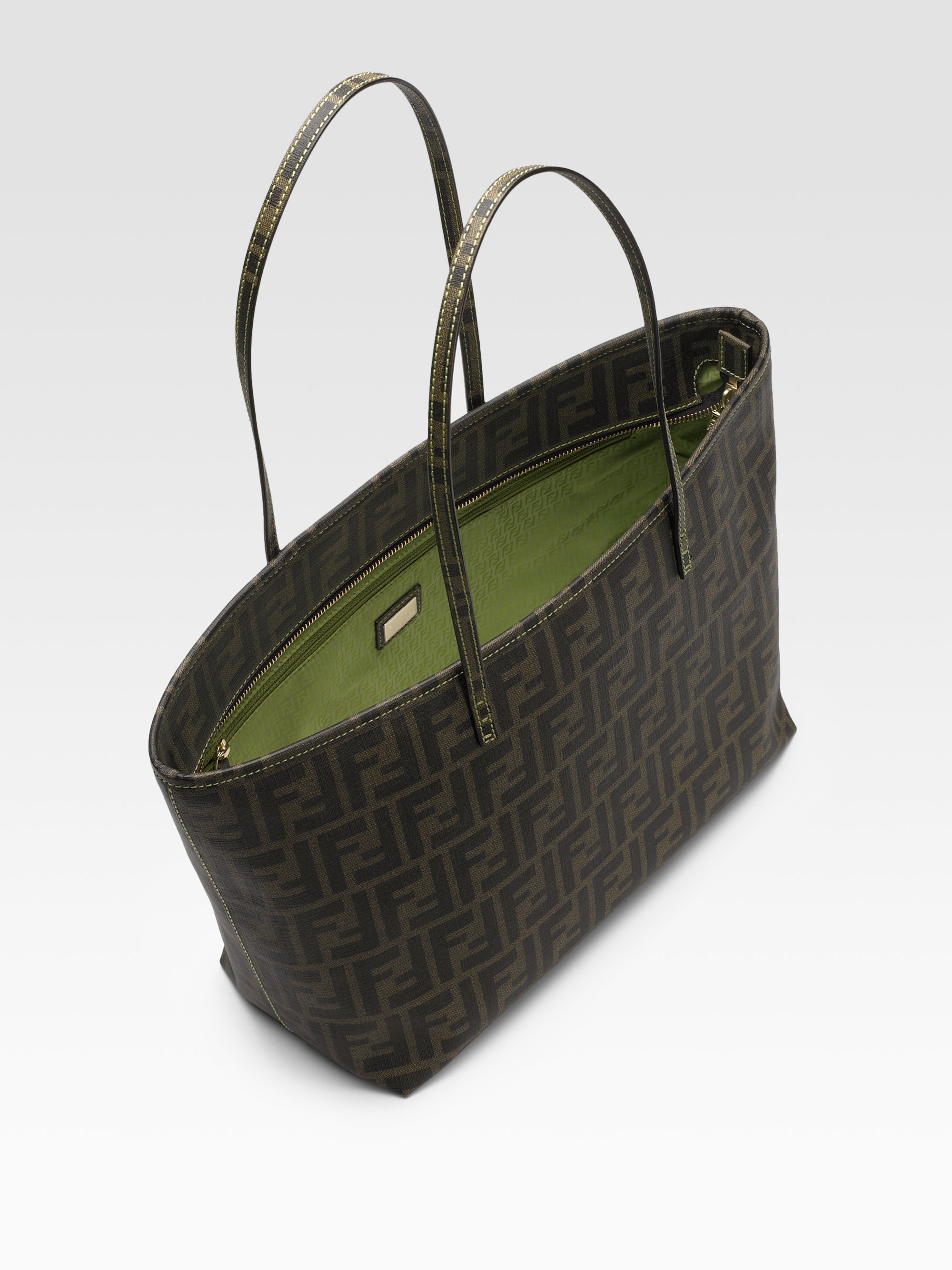Lyst Fendi Small Zucca Ping Roll Tote In Green Gallery