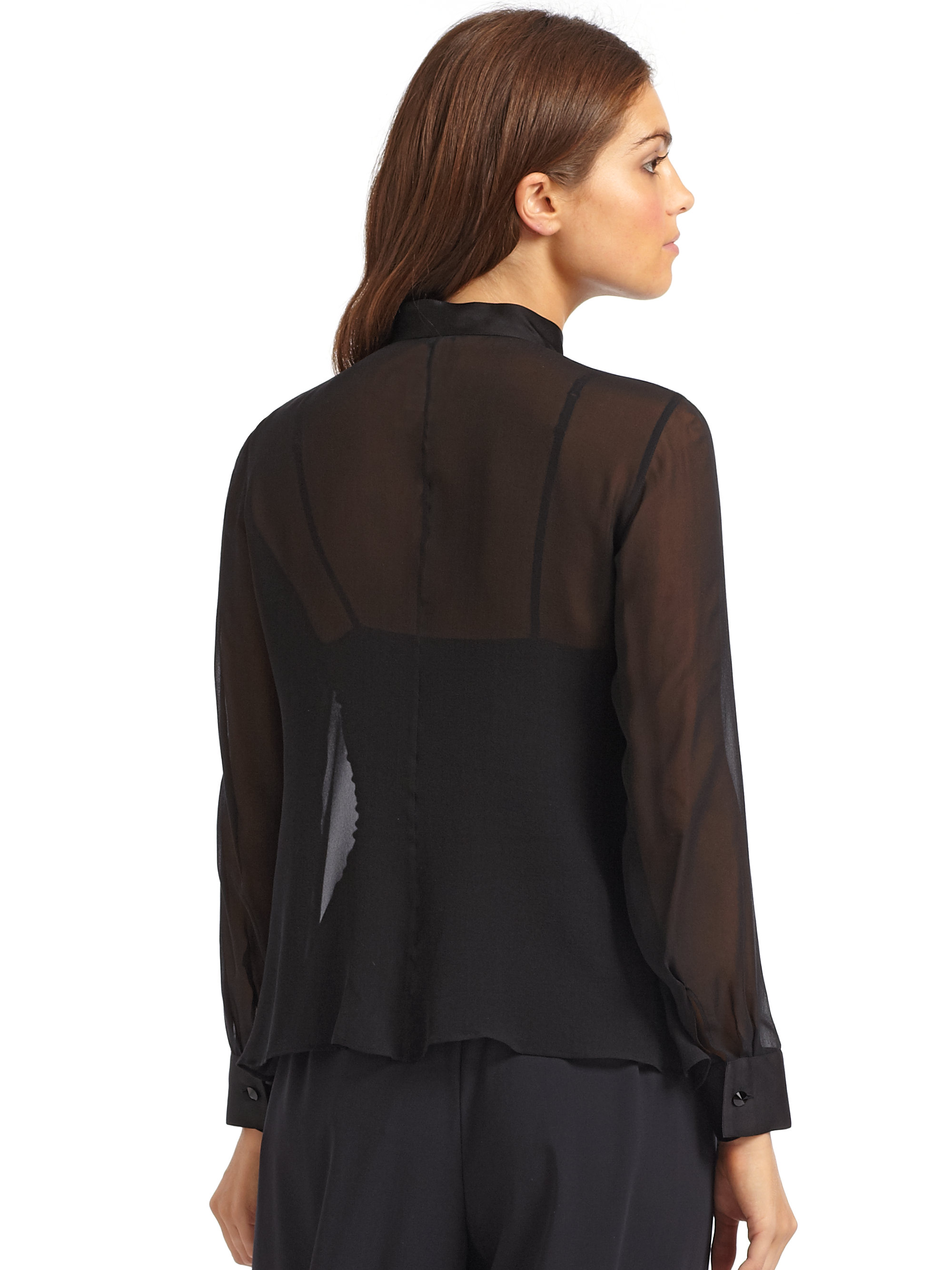 Lyst Giorgio Armani Sheer Silk Blouse In Black