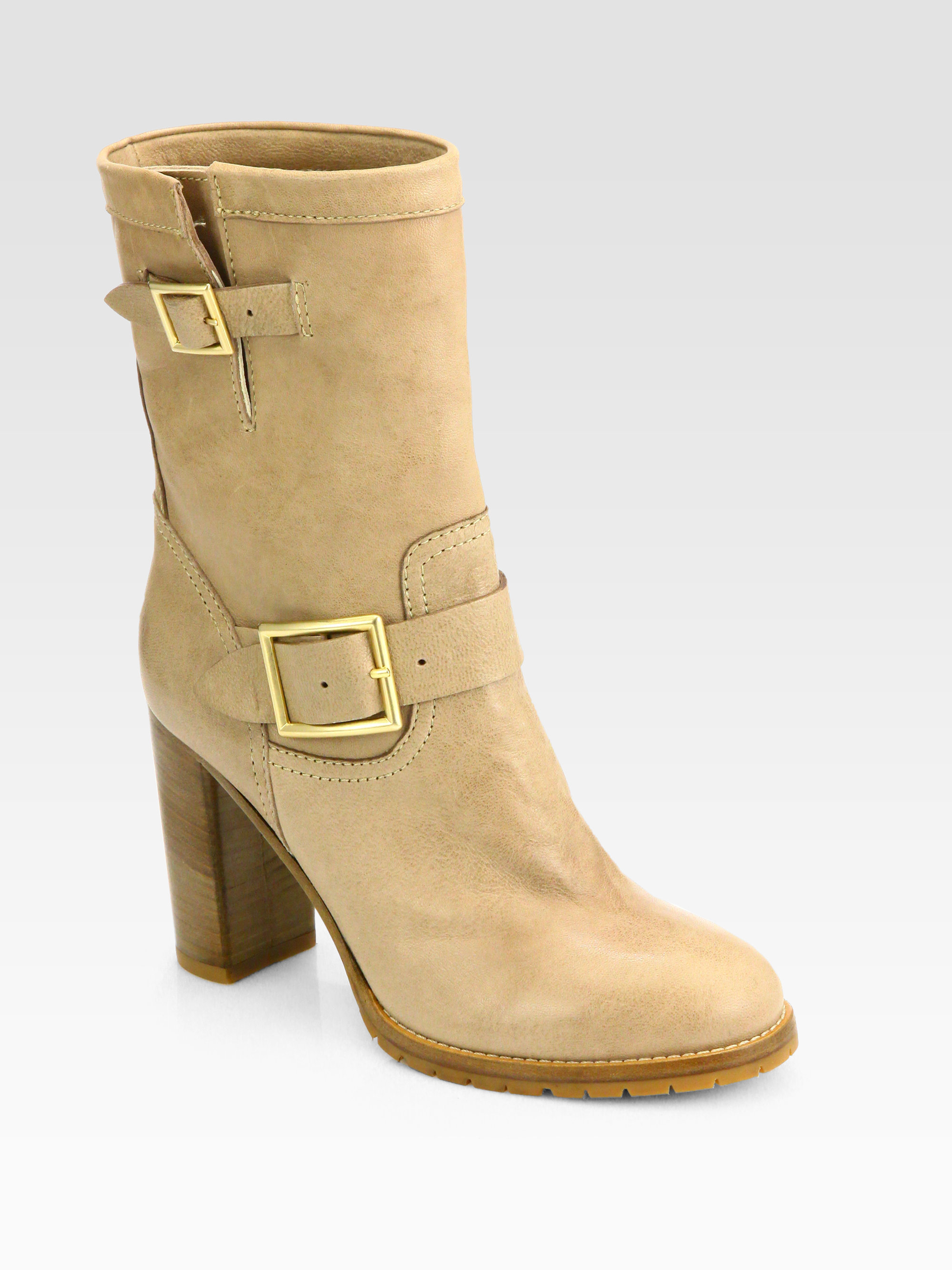 Jimmy choo Dart Leather Midcalf Boots in Natural | Lyst
