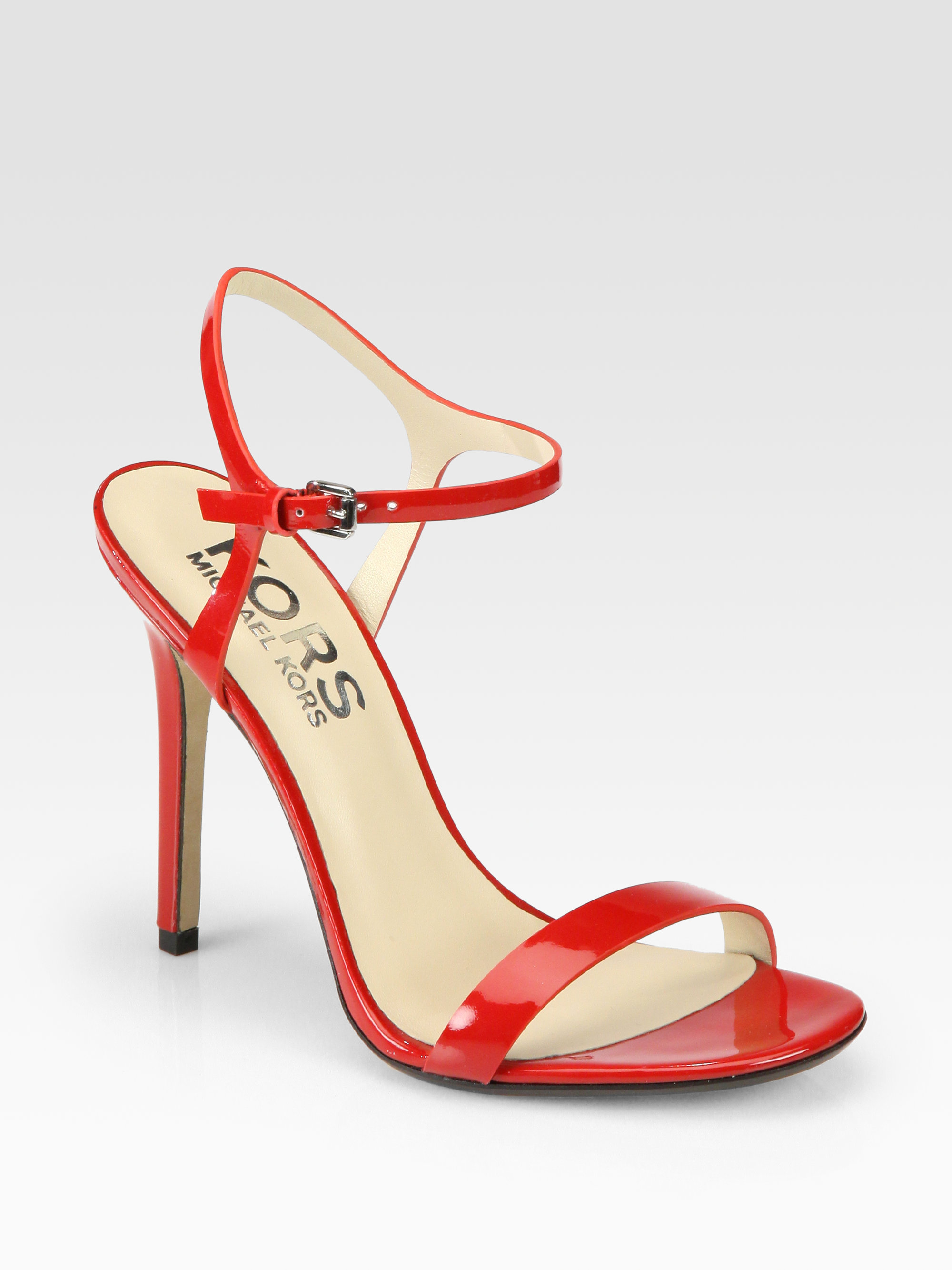 Kors By Michael Kors Mikaela Patent Leather Ankle Strap Sandals in Red ...