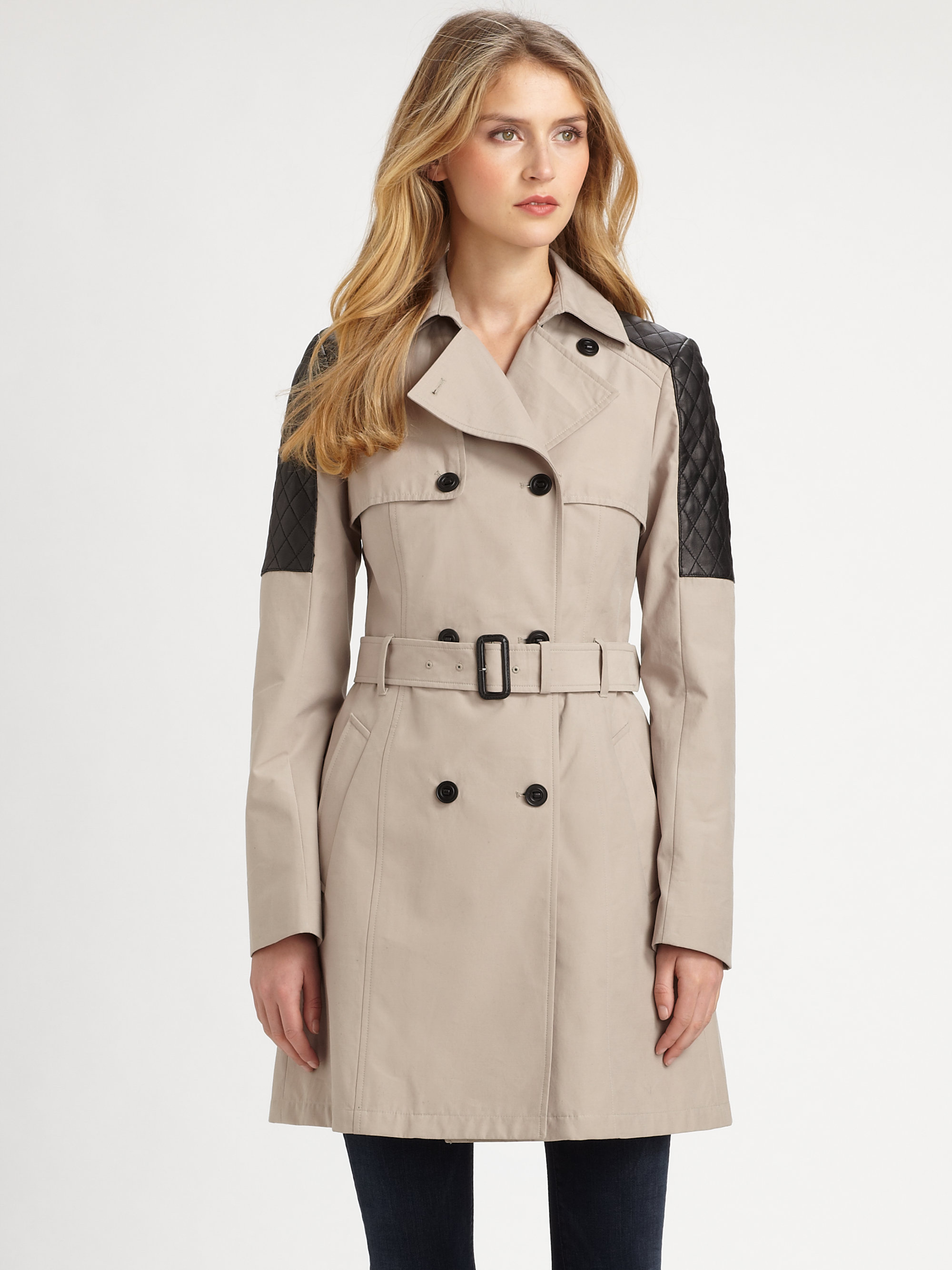 Lyst - Mackage Lilith Leathertrim Trench Coat in Natural