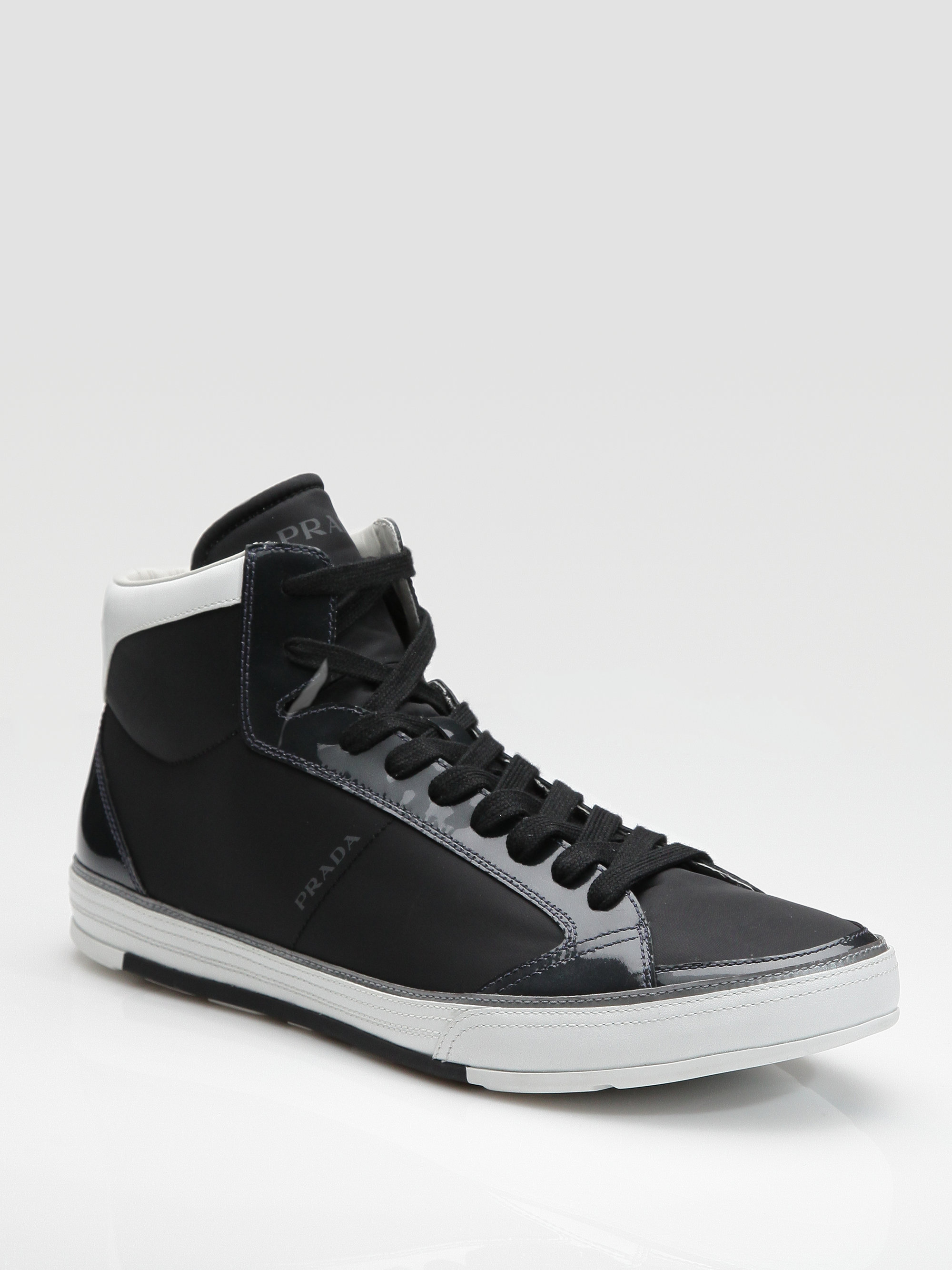 Prada Nylon Patent Leather Hightops in Black for Men | Lyst