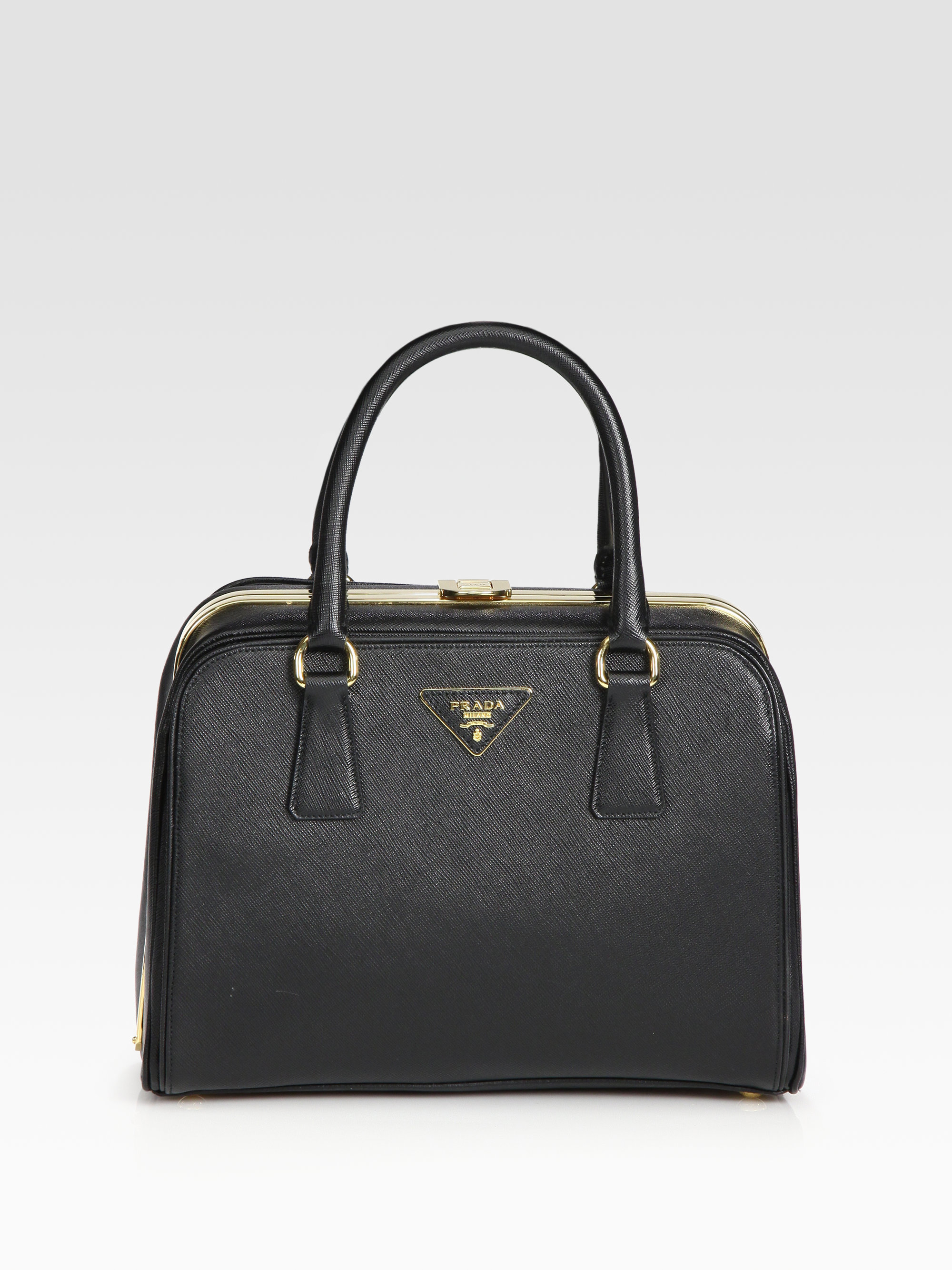 Prada Saffiano Borsa Cerniera Top Handle Bag in Black | Lyst  