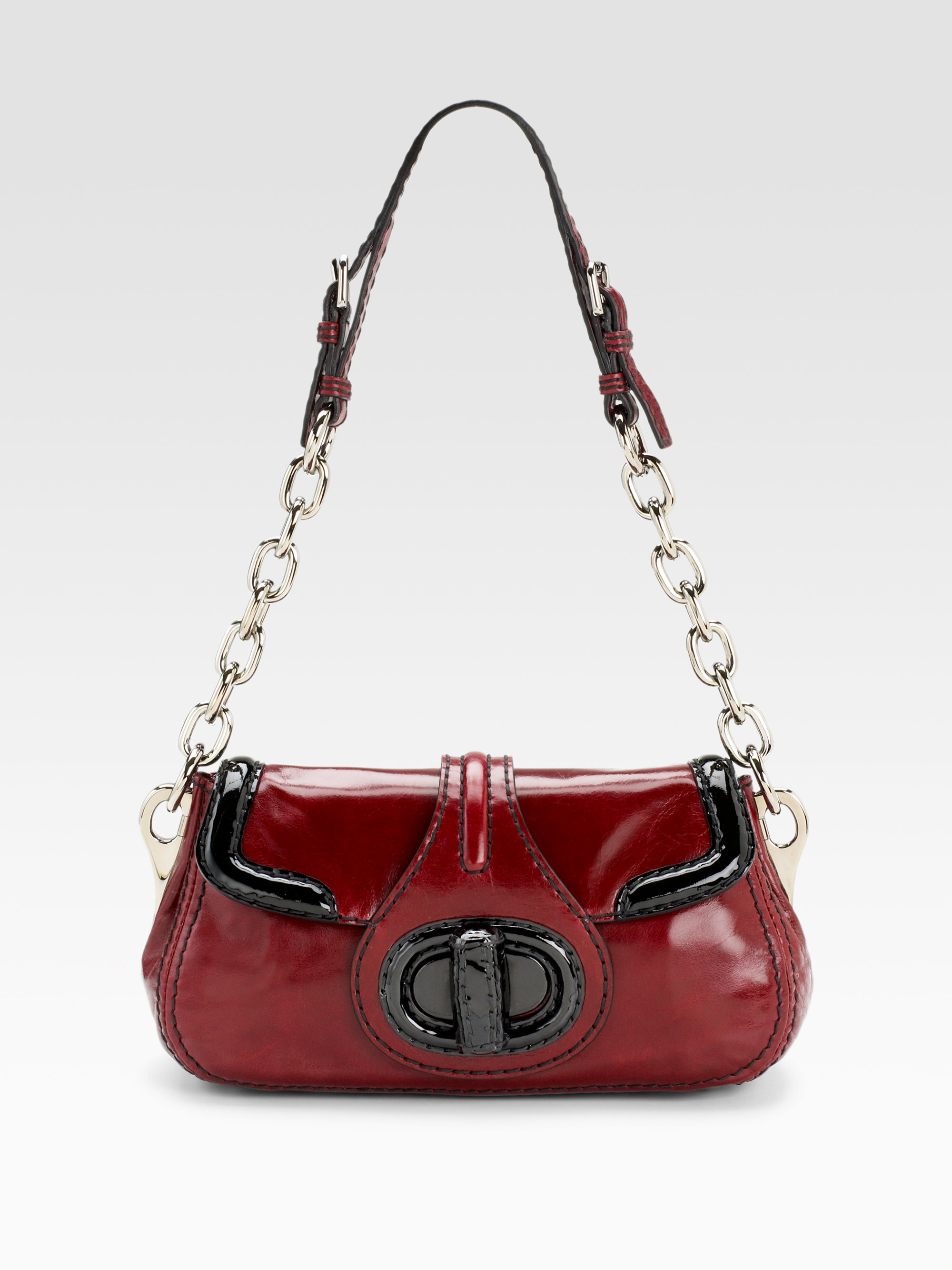 Prada Vitello Shine Shoulder Bag in Red (black) | Lyst