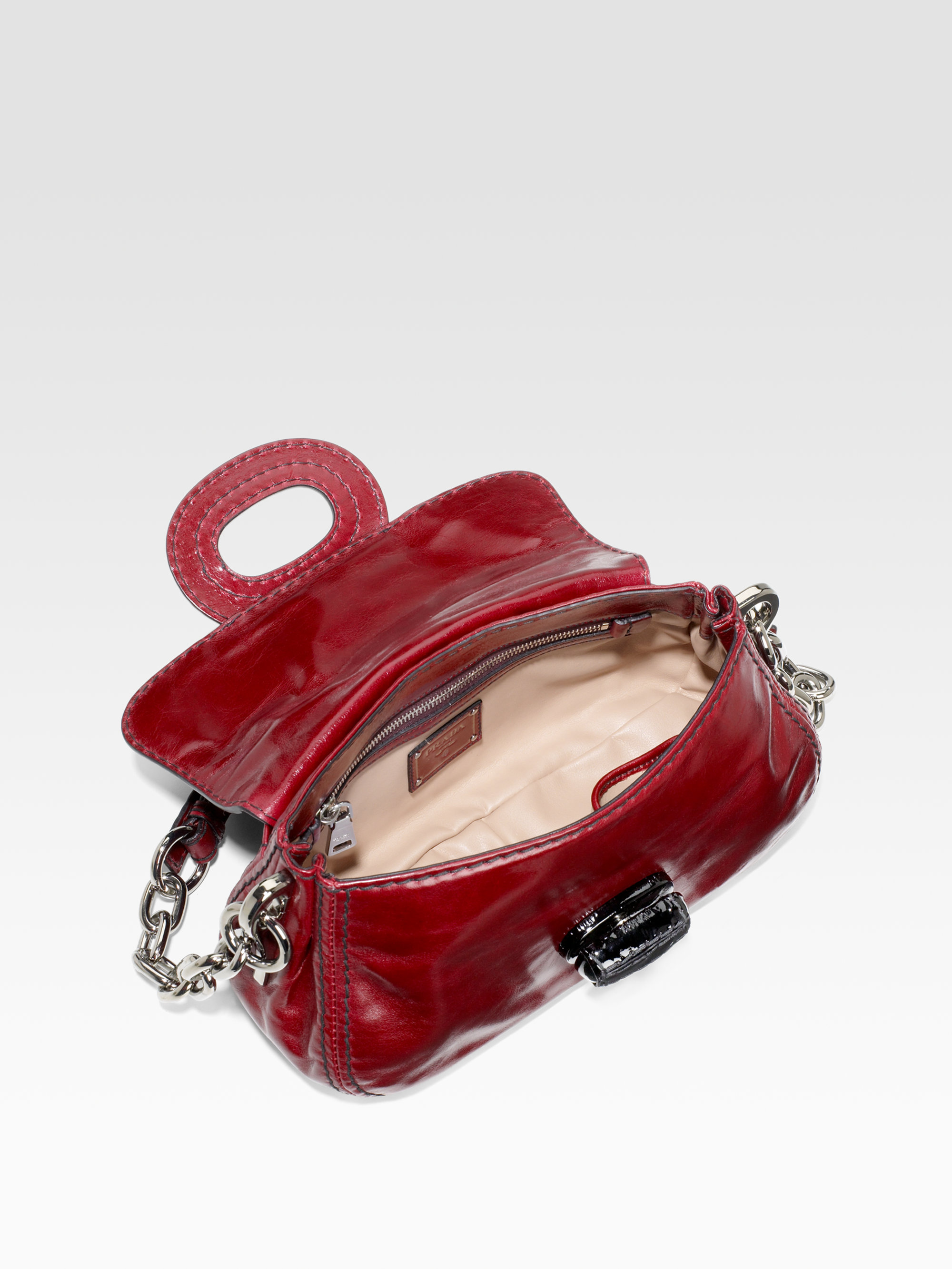 Prada Vitello Shine Shoulder Bag in Red (black) | Lyst