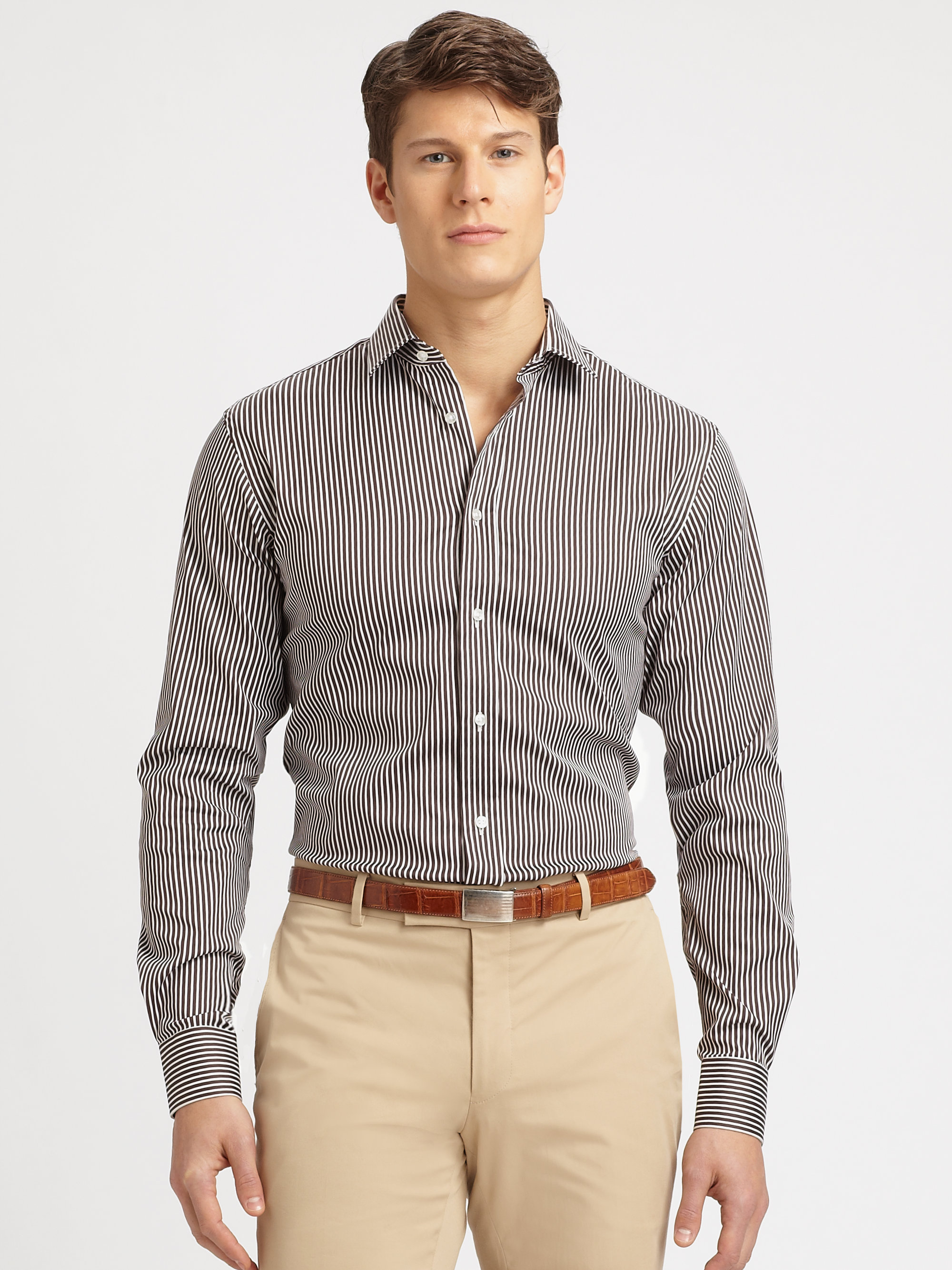 Ralph Lauren Black Label Striped Dress Shirt in Brown for Men (brown ...