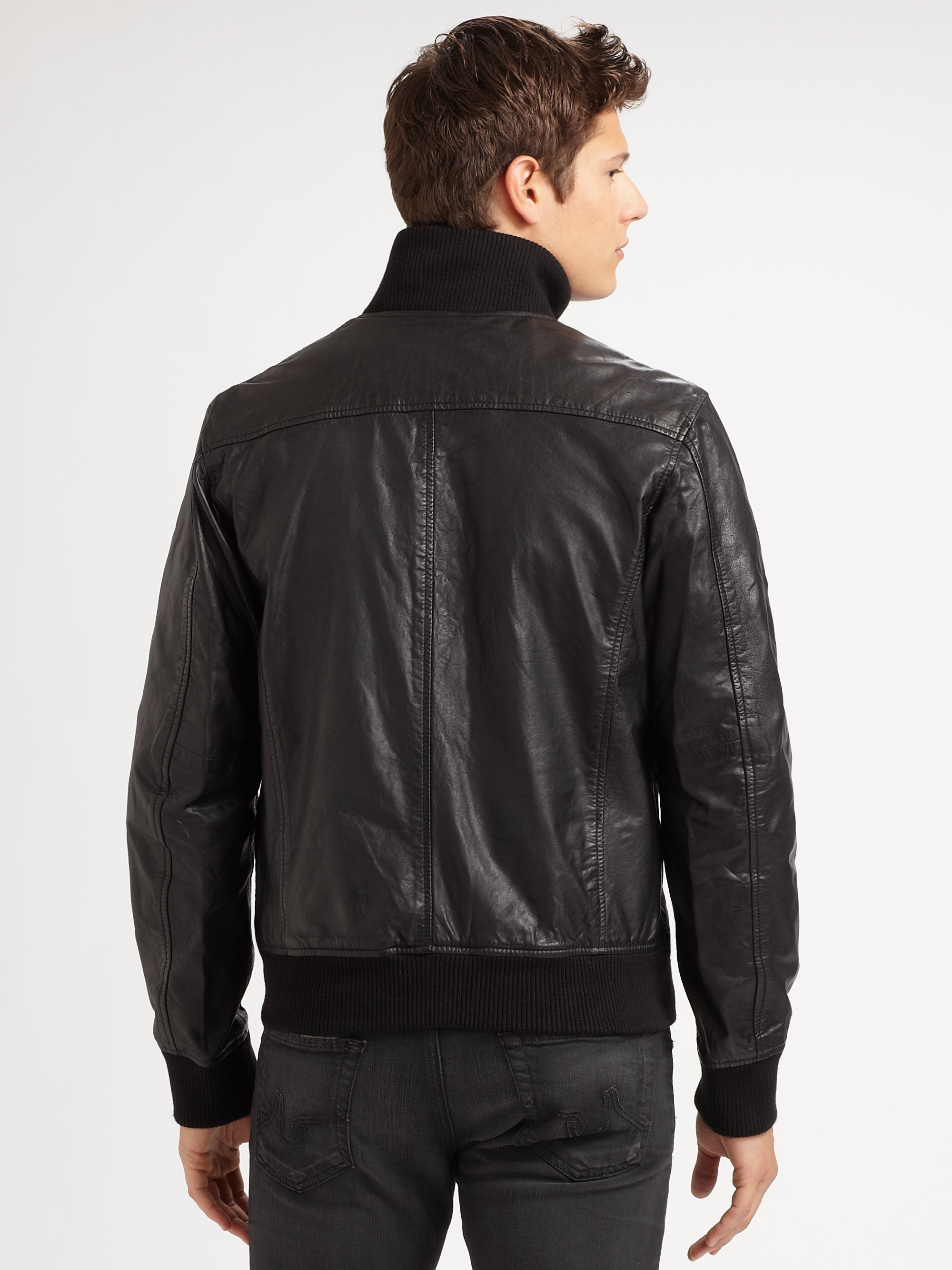 Scotch &amp soda Leather Bomber Jacket in Black for Men | Lyst