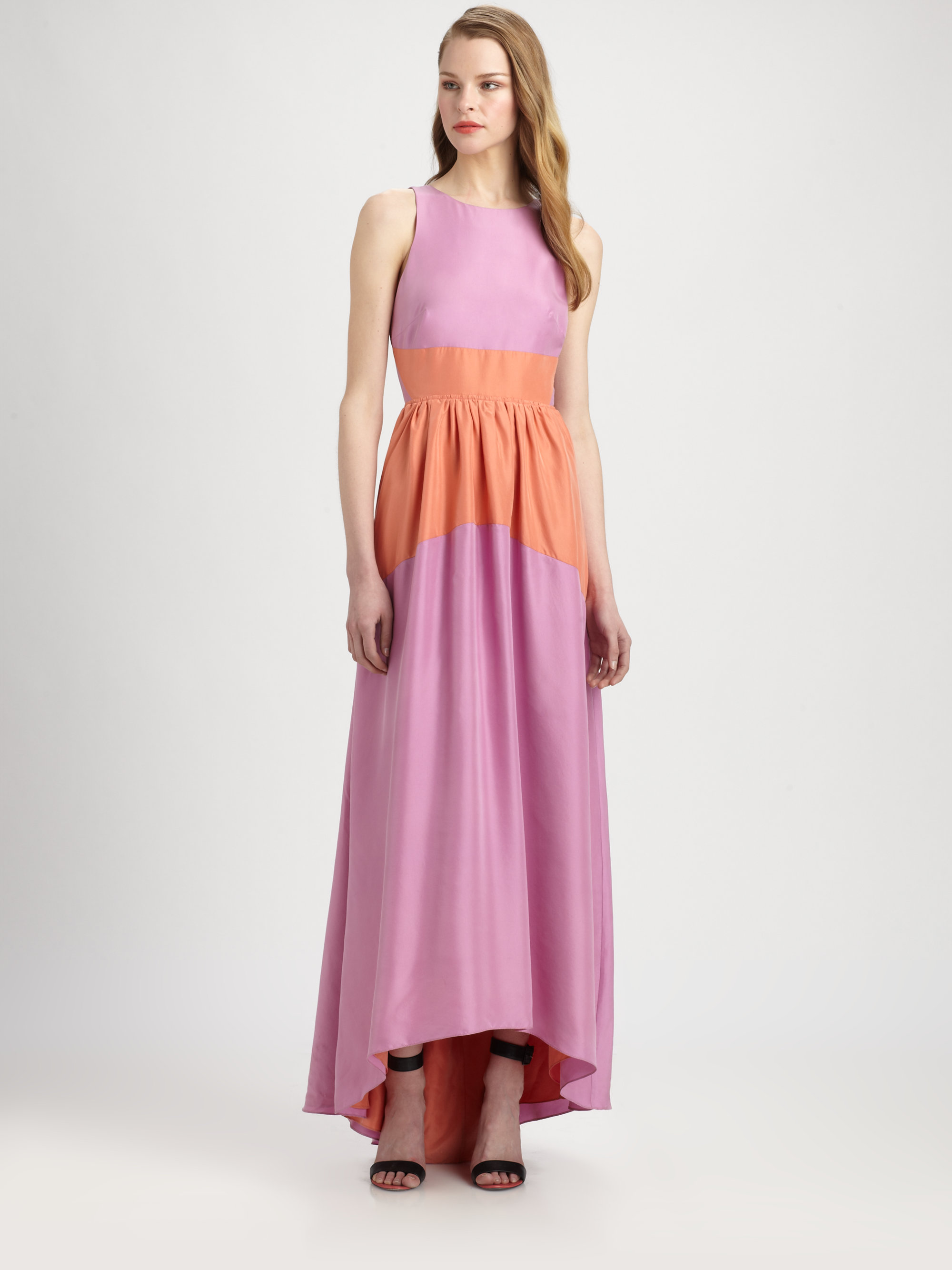 Lyst - Tibi Silk Colorblock Maxi Dress in Purple