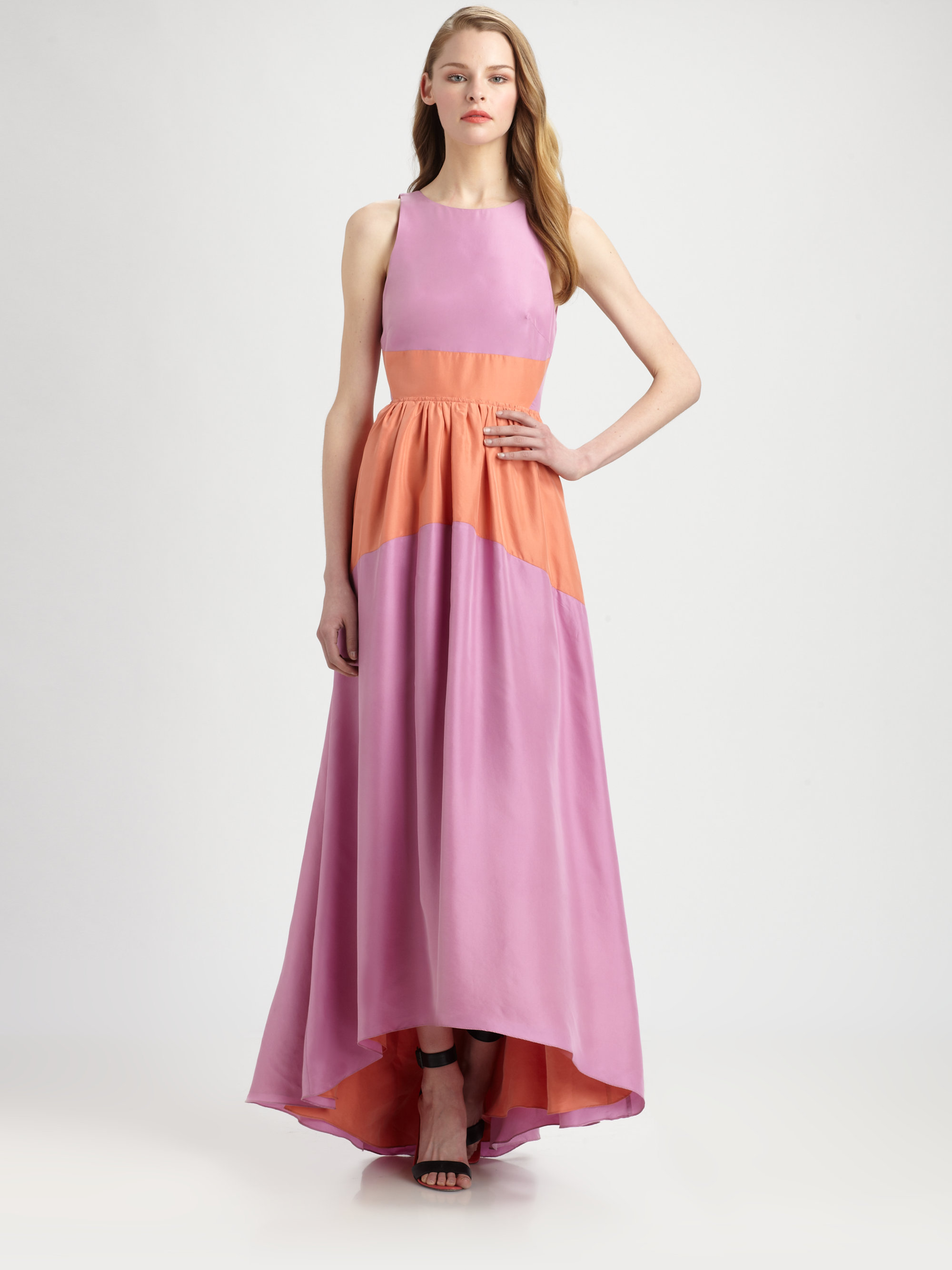 Lyst - Tibi Silk Colorblock Maxi Dress in Purple