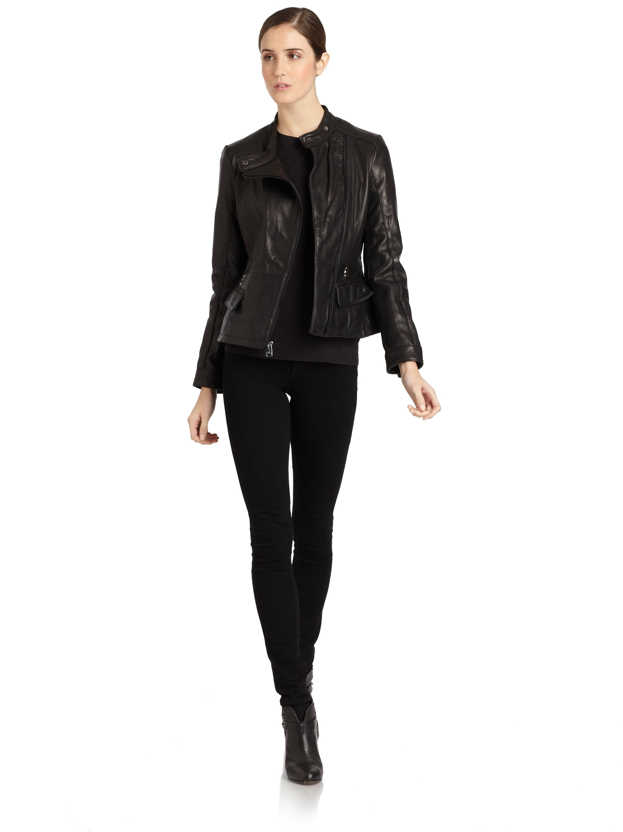 Lyst - Via spiga Leather Moto Jacket in Black
