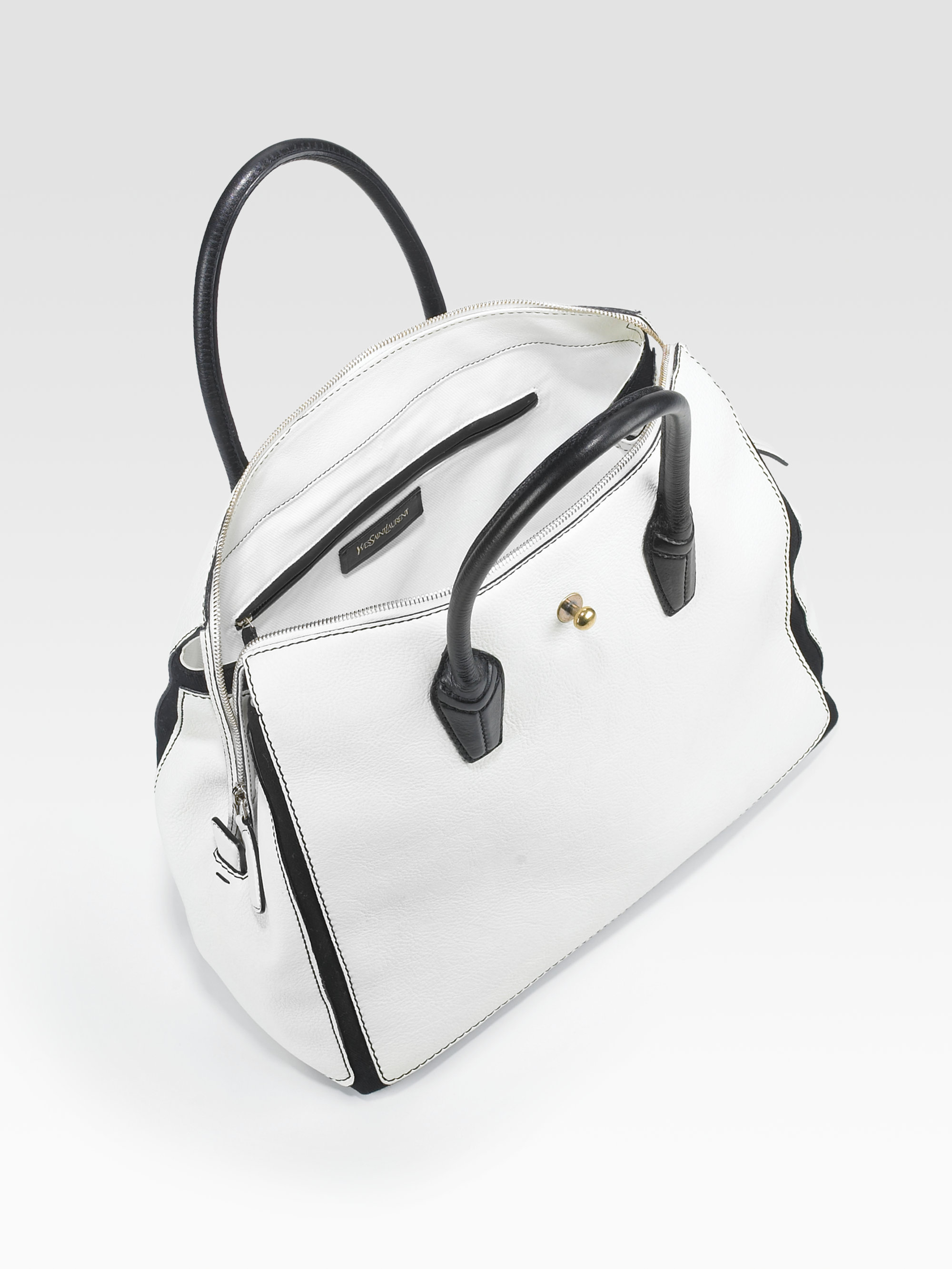 Saint laurent Ysl Muse Two Cabas Satchel in White (white-black) | Lyst  