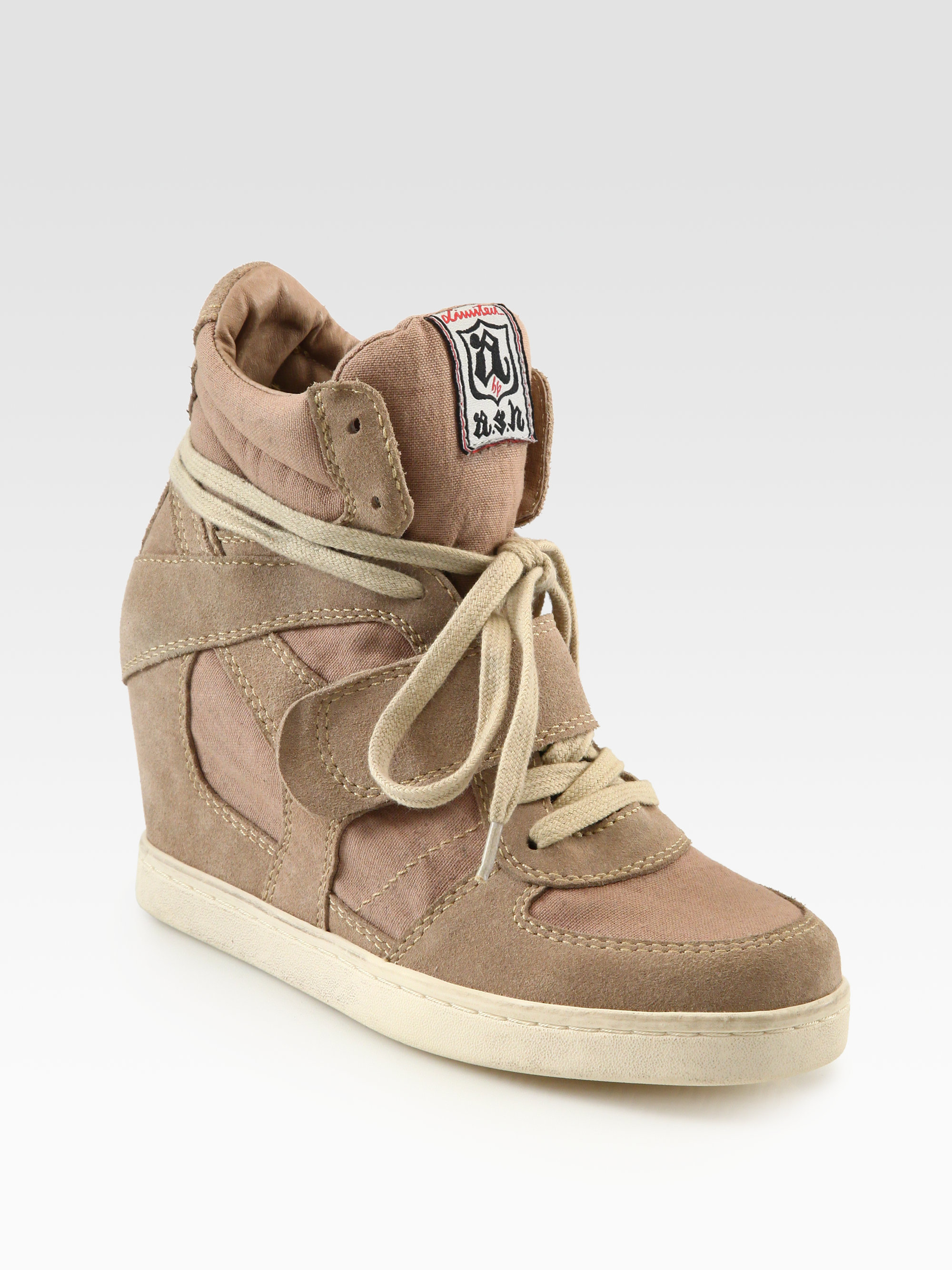Ash Cool Canvas Suede Wedge Sneakers in Brown | Lyst