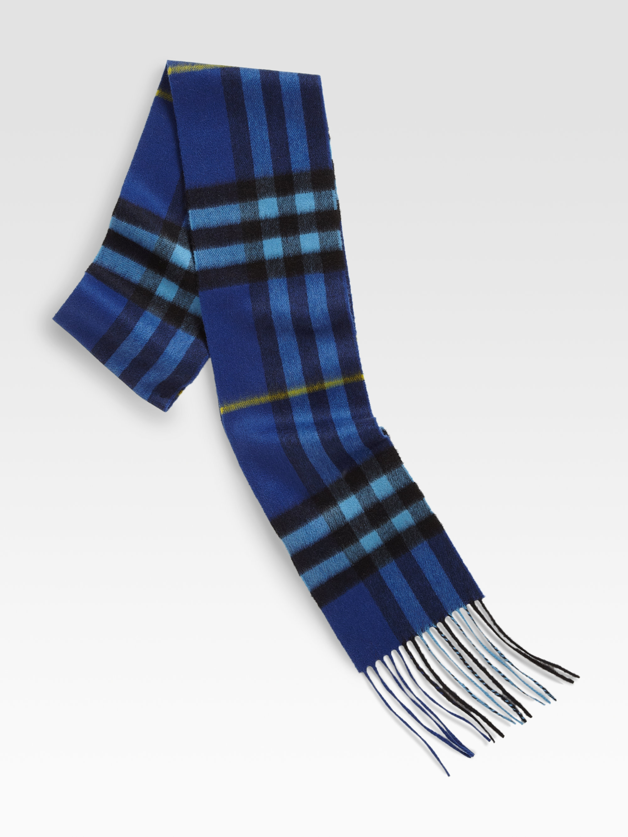 Lyst Burberry Cashmere Giant Check Skinny Scarf Cerulean Blue in Blue