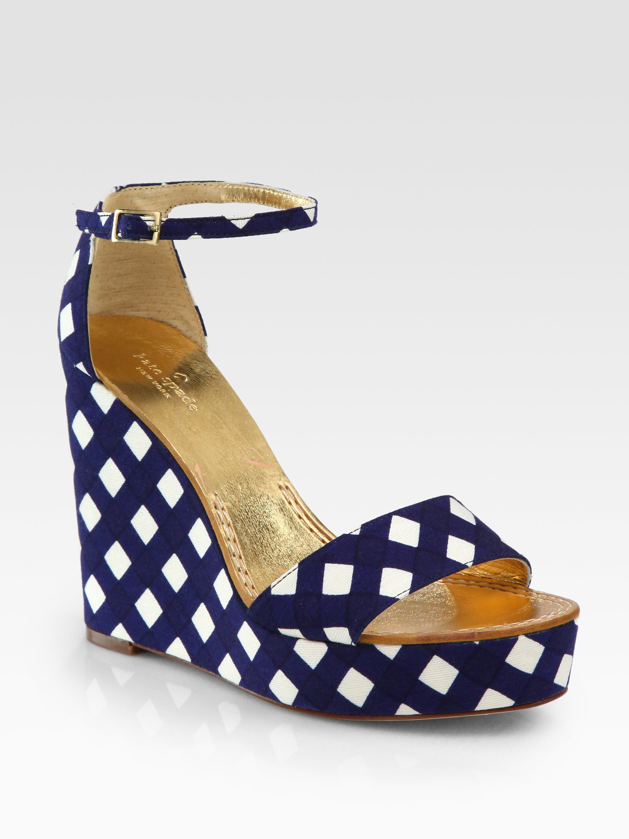 Kate spade new york Dabney Gingham Wedge Sandals in Blue | Lyst