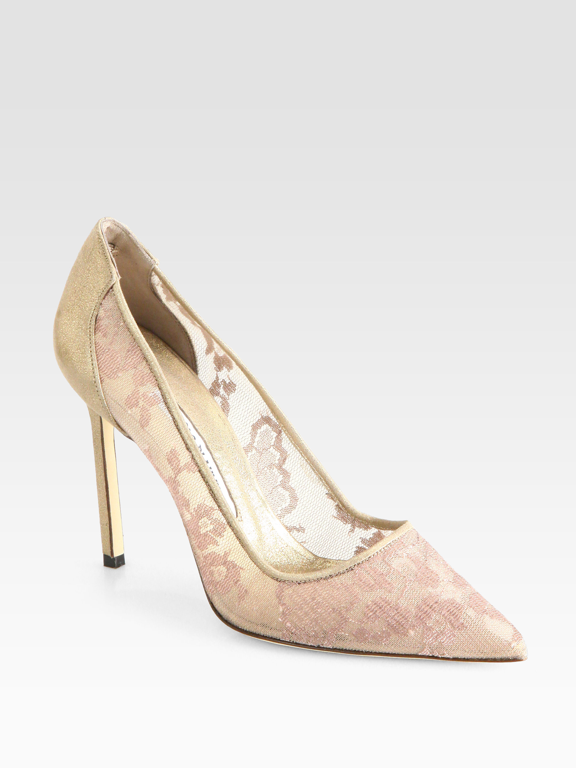 Lyst - Manolo Blahnik Bb Lace Satin Pumps in Metallic