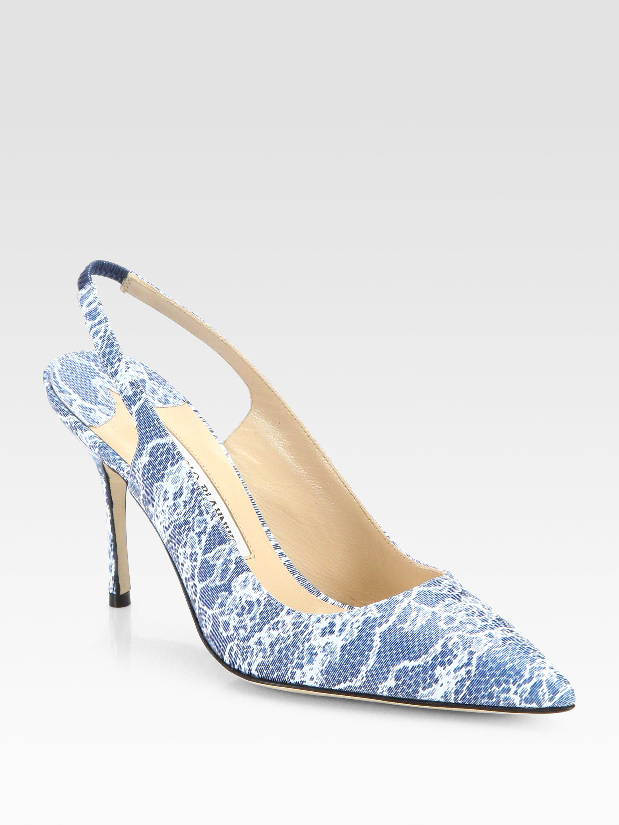 Lyst - Manolo Blahnik Snakeprint Patent Leather Slingback Pumps in Blue