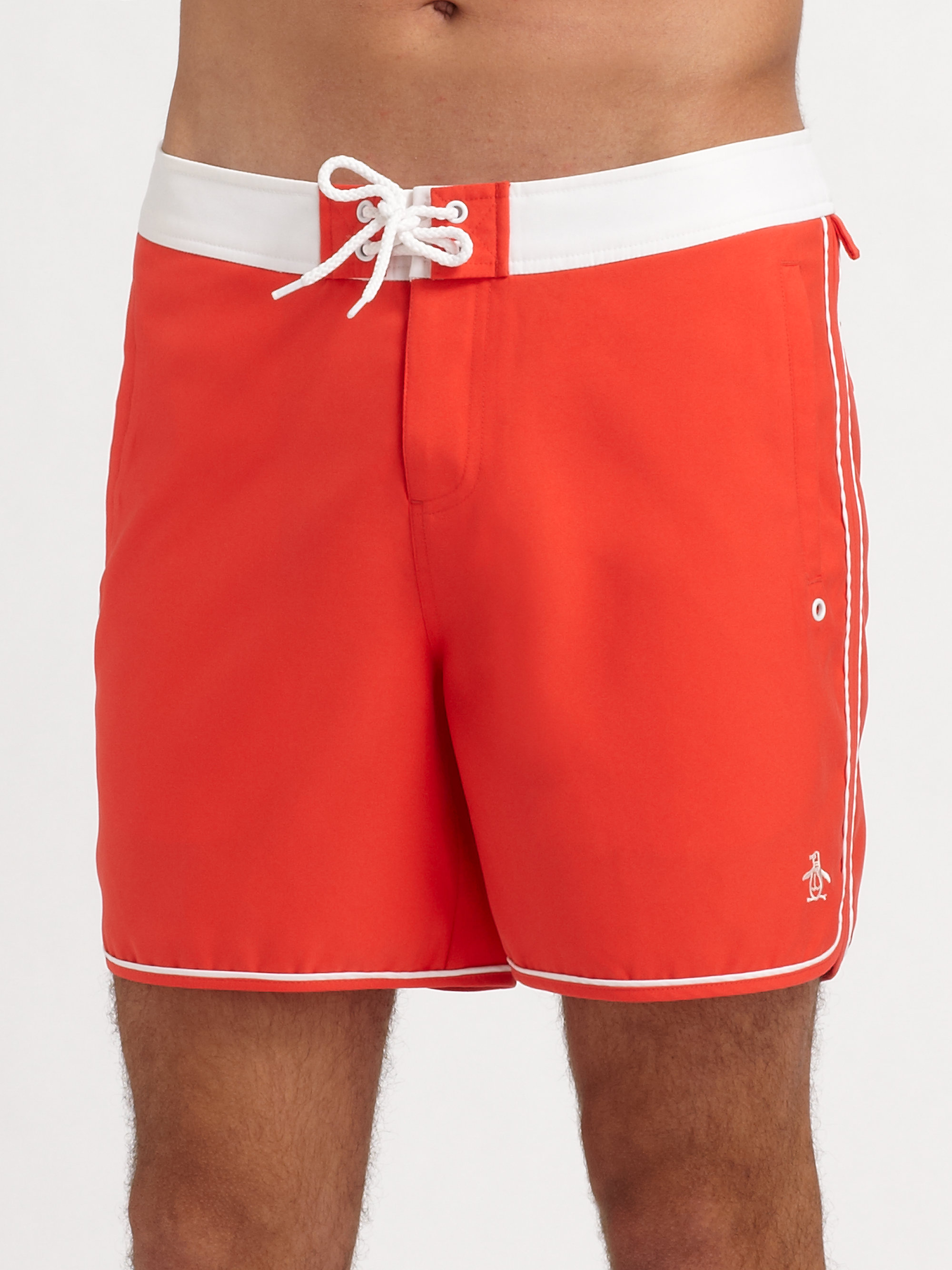 Original penguin Volley Swim Shorts solid in Red for Men | Lyst