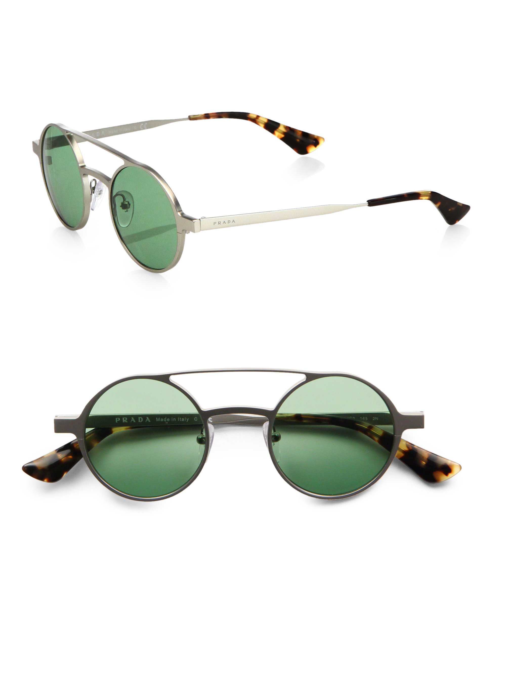 Lyst Prada Metal Doublebridge Round Sunglasses In Metallic For Men