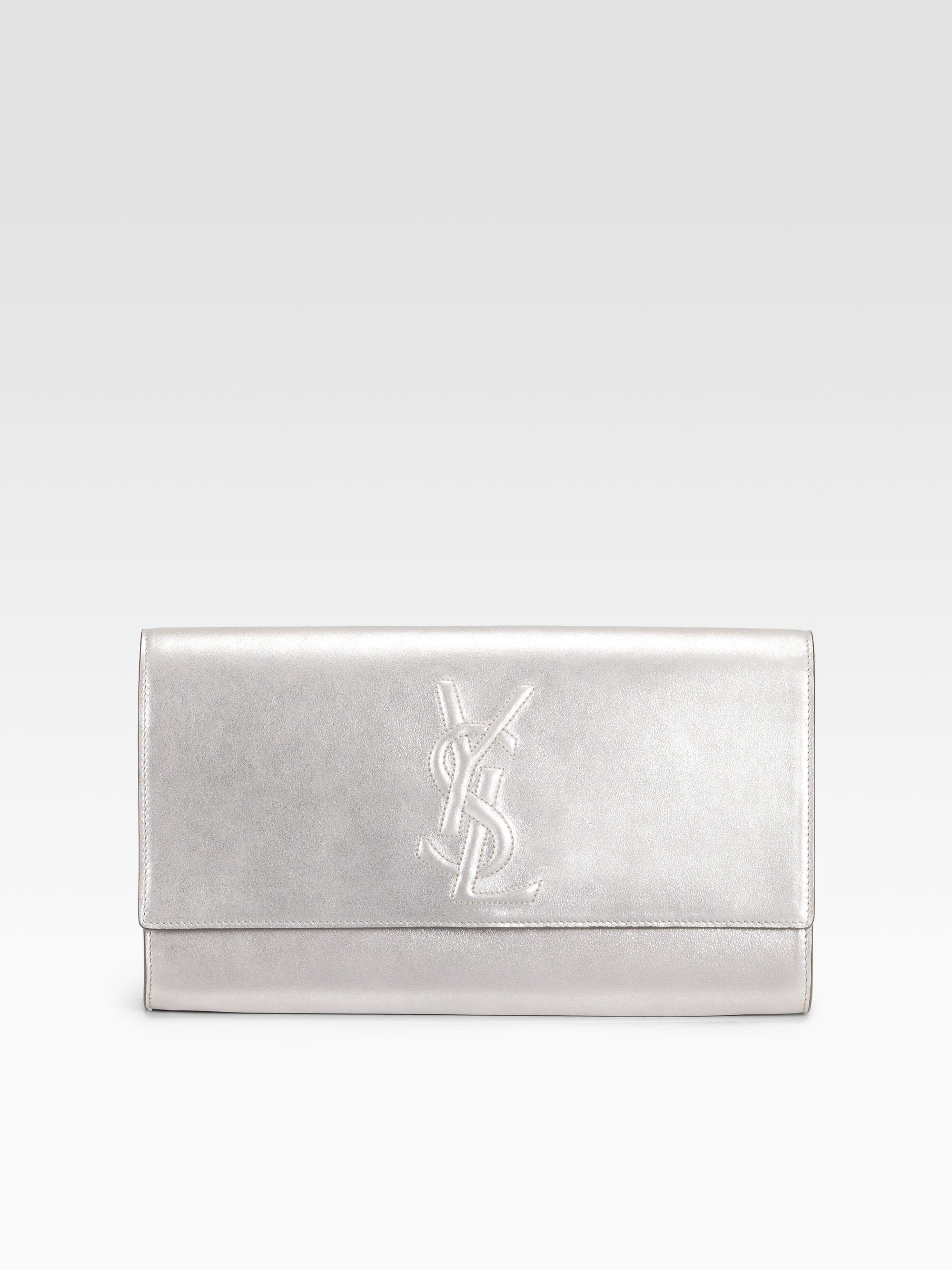 Saint laurent Ysl Large Silk Clutch in Silver | Lyst  