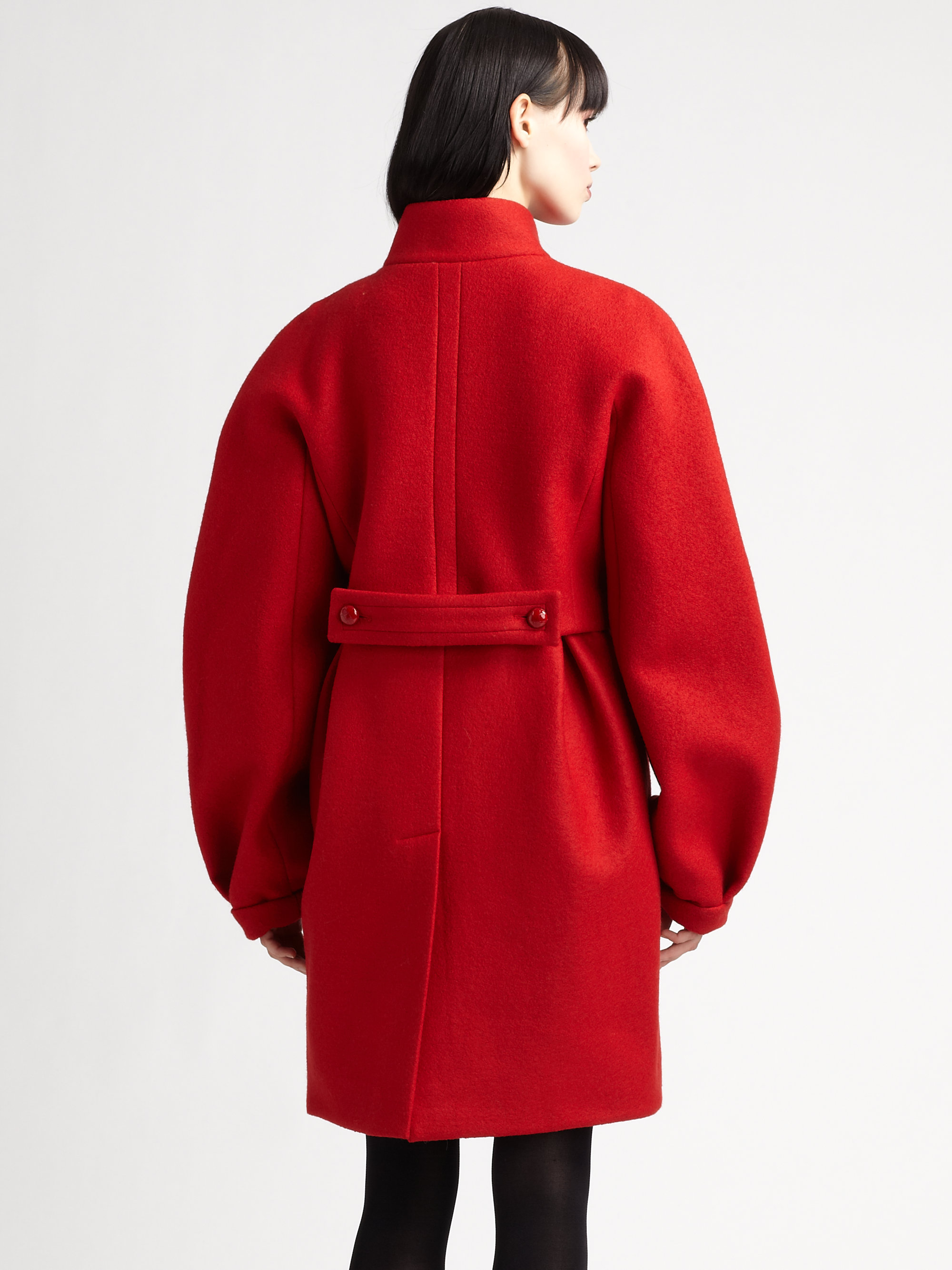 Burberry prorsum Wool Balloon Sleeve Coat in Red | Lyst